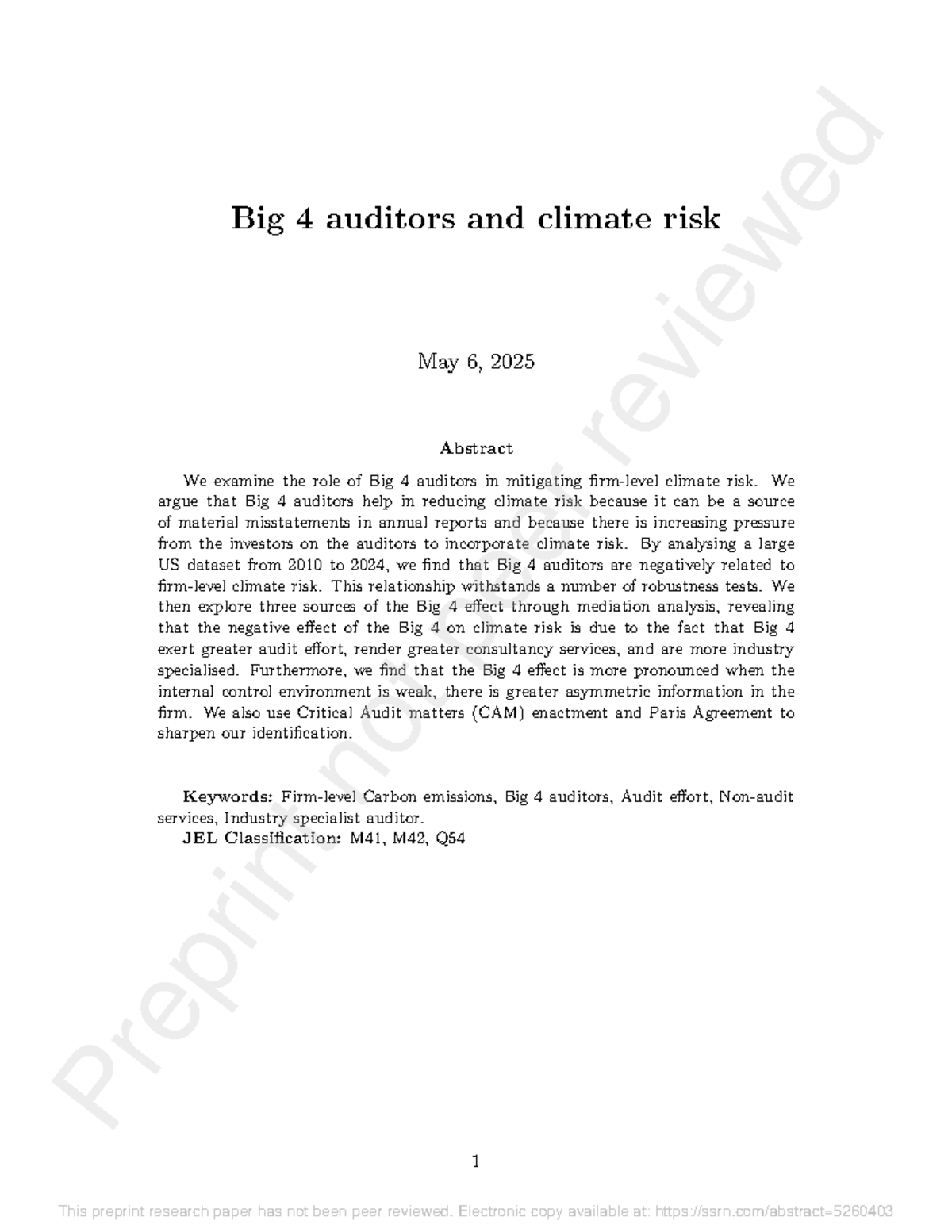 Big 4 Auditors and Climate Risk: Analyzing Their Impact (2025) - Studocu