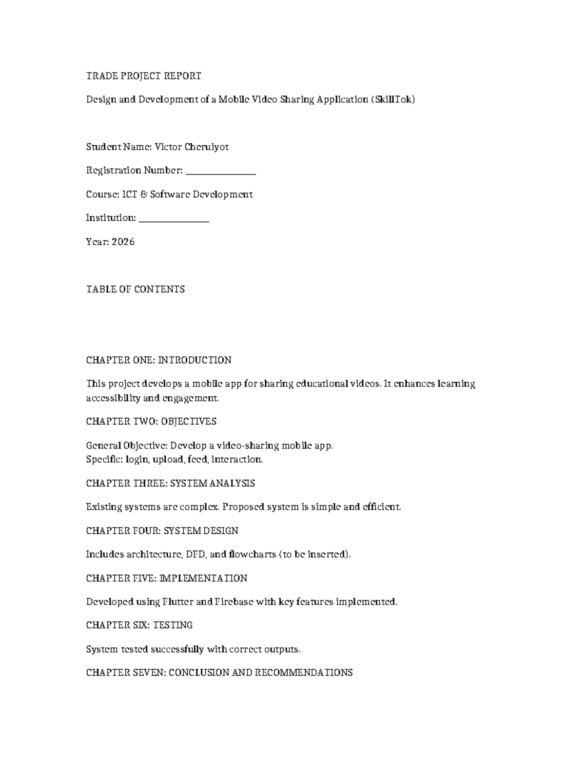 ICT Trade Project Report: Design & Development of SkillTok App - Studocu