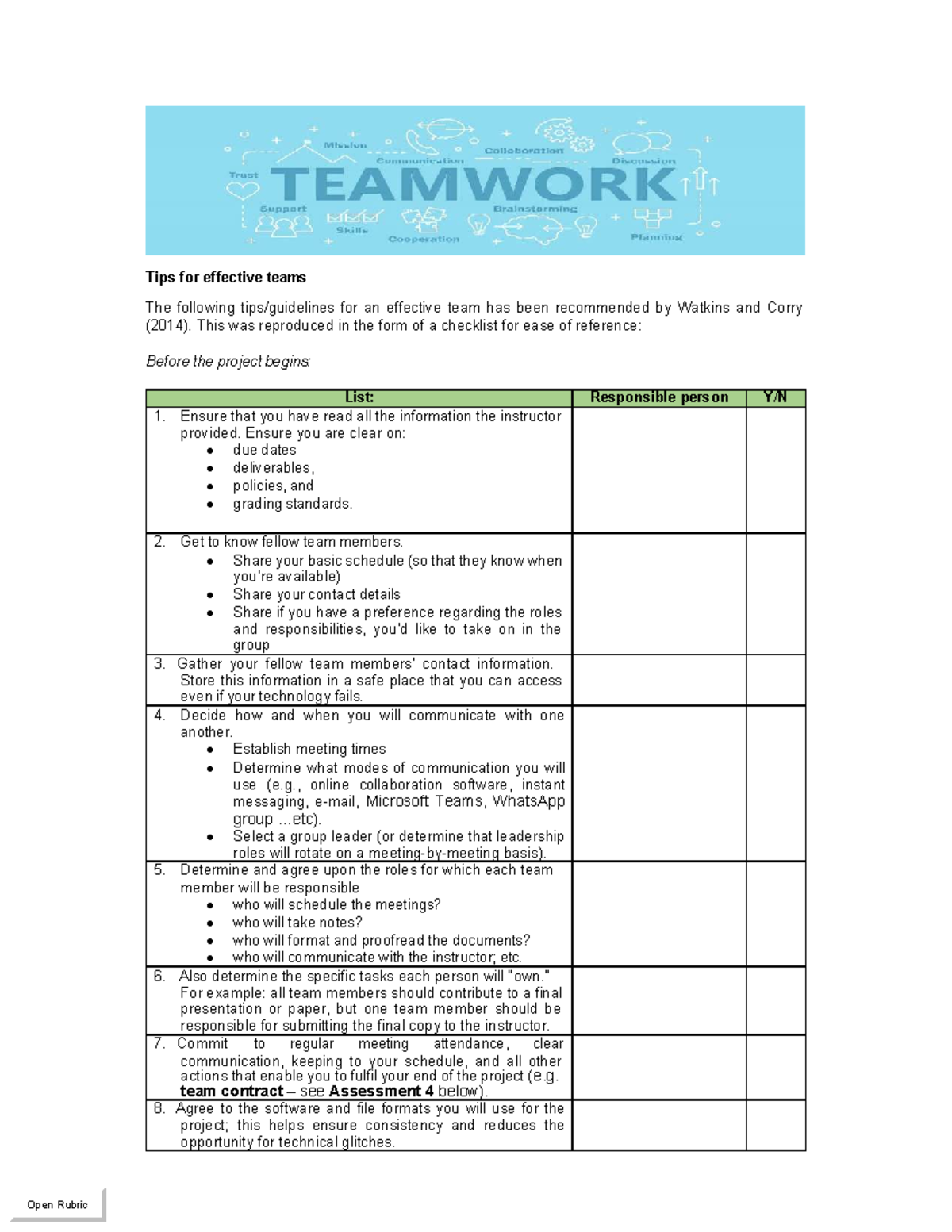 Effective Teamwork Strategies: A Checklist for Success - Studocu