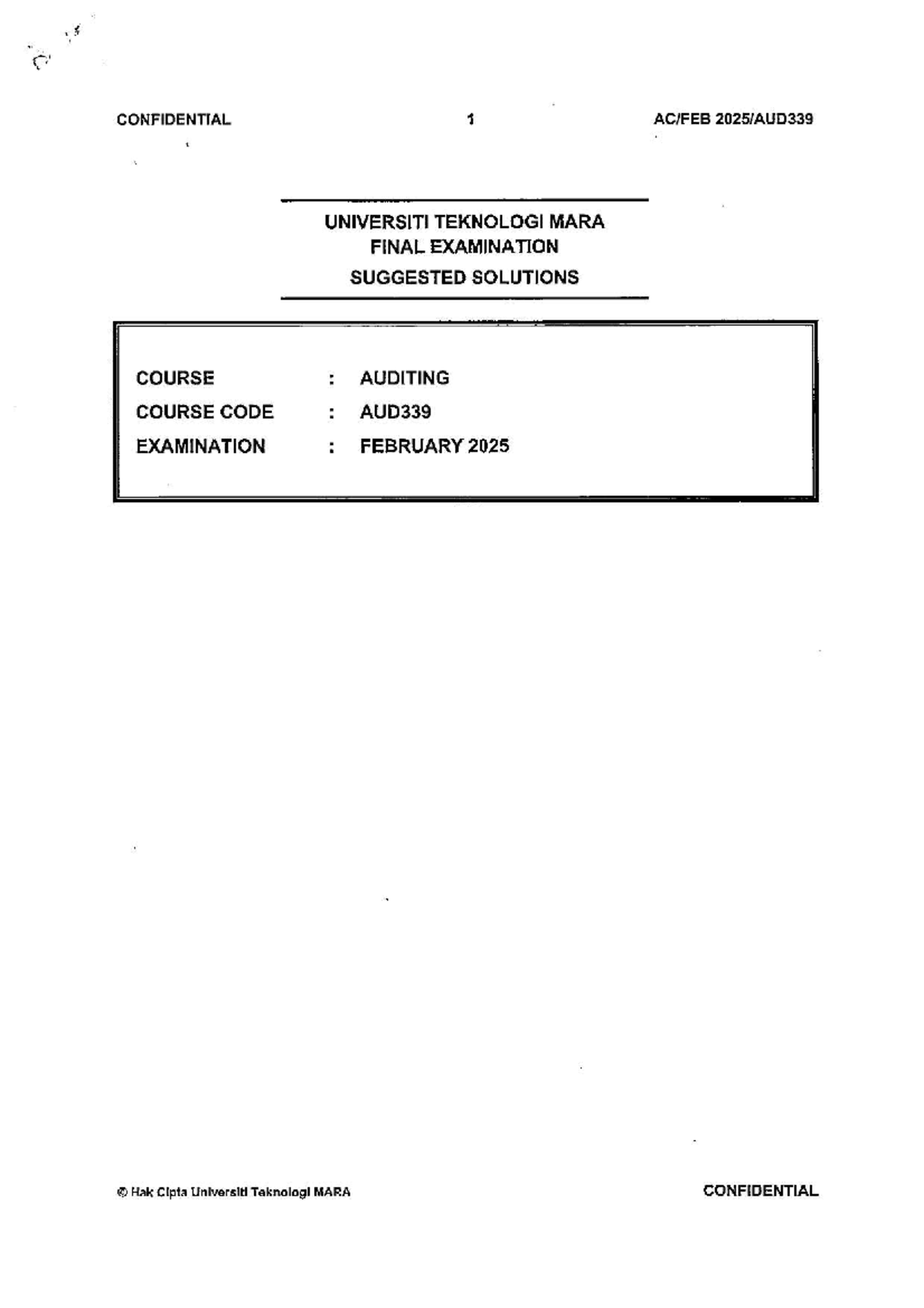 AUD339 Final Exam Suggested Solutions - February 2025 - Studocu