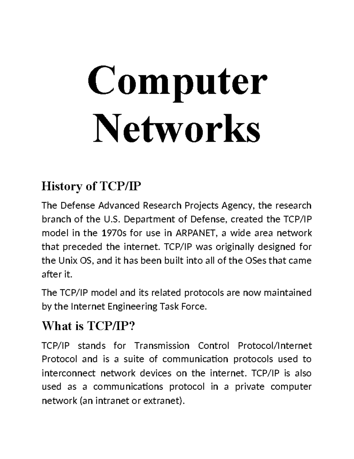 TCP IP Assignment - Helping material. - Computer Networks History of ...