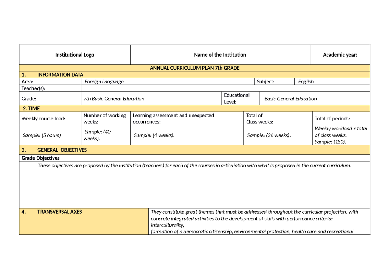 7th Grade Annual Curriculum Plan for English (EFL) - Studocu