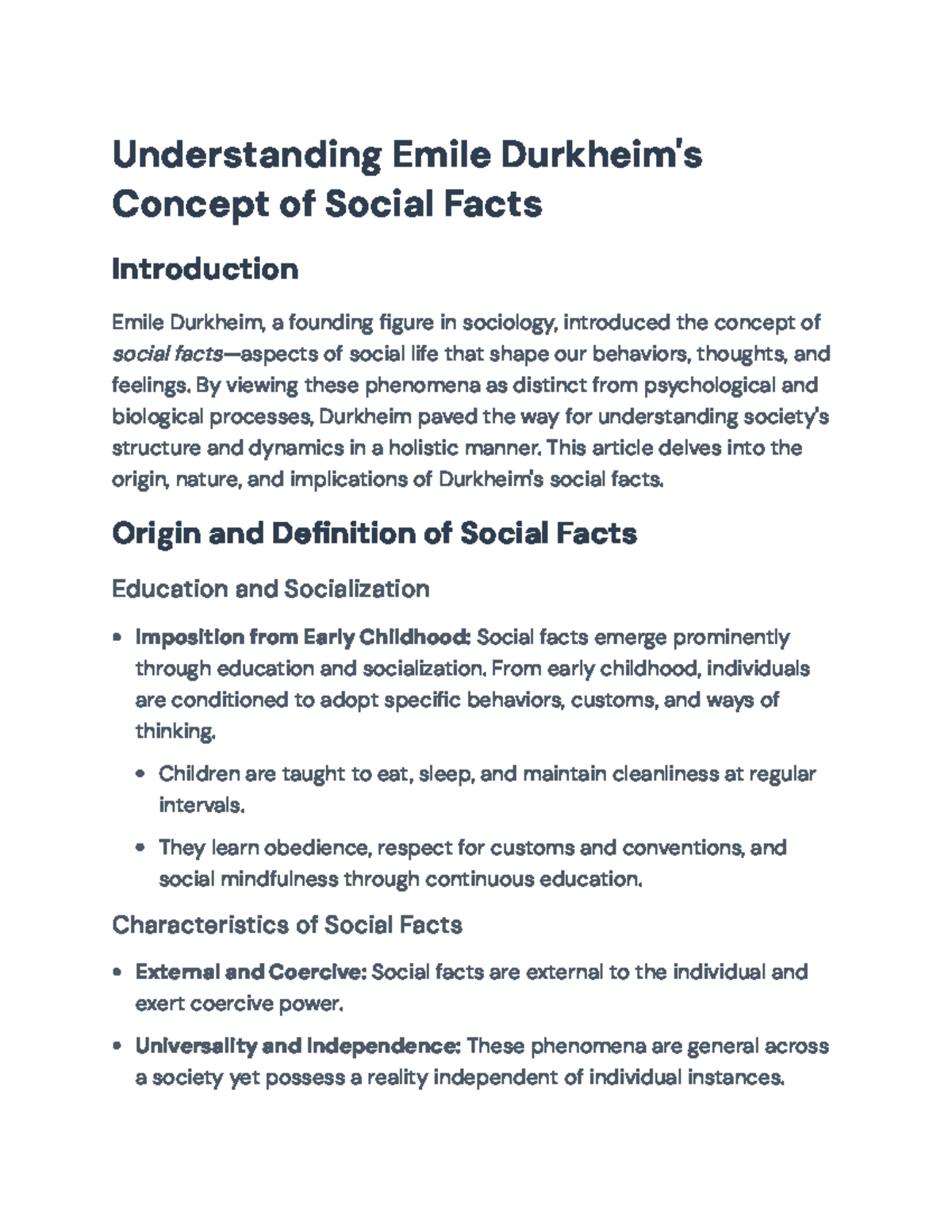 Emile Durkheim's Concept of Social Facts: Lecture Notes Analysis ...