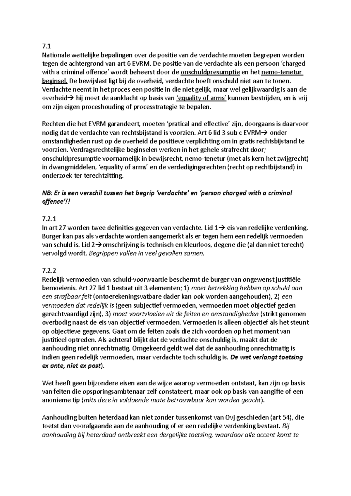 Hfdstk 7 - Positie van de Verdachte in het Strafrecht 3 - Studeersnel