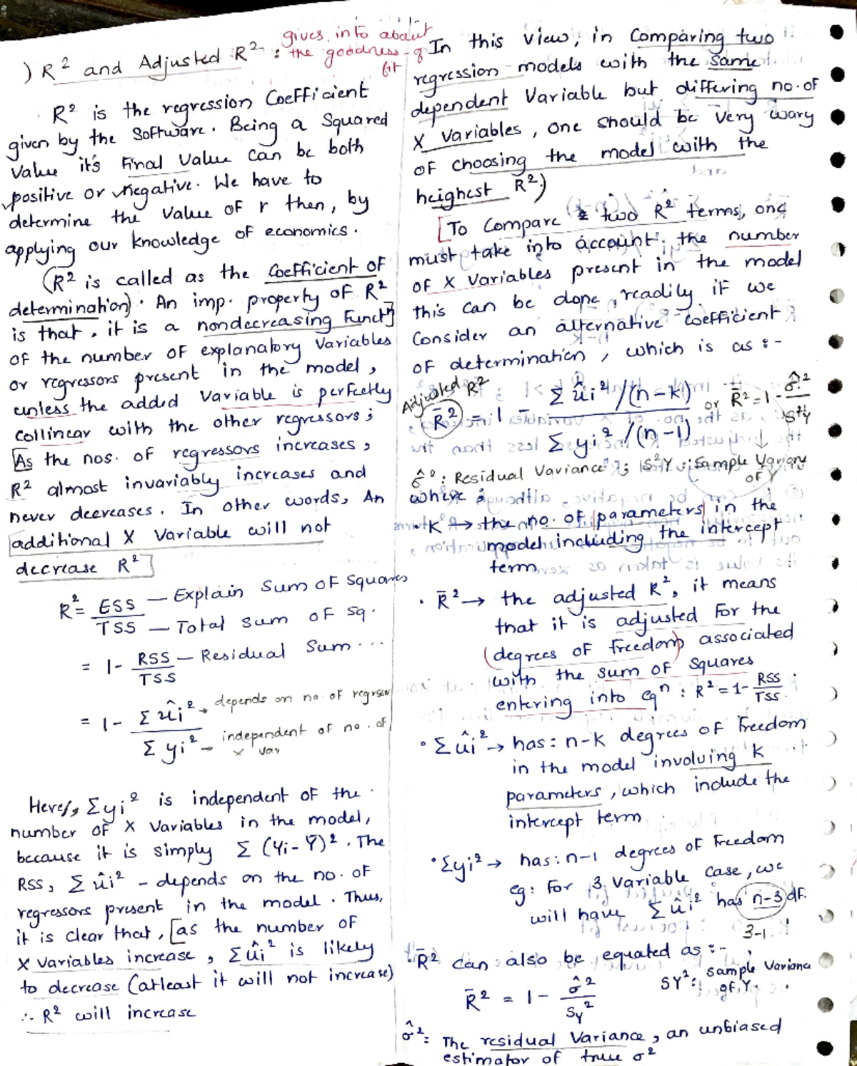 Final Exam Notes: R2 and Adjusted R2 Concepts and Applications - Studocu