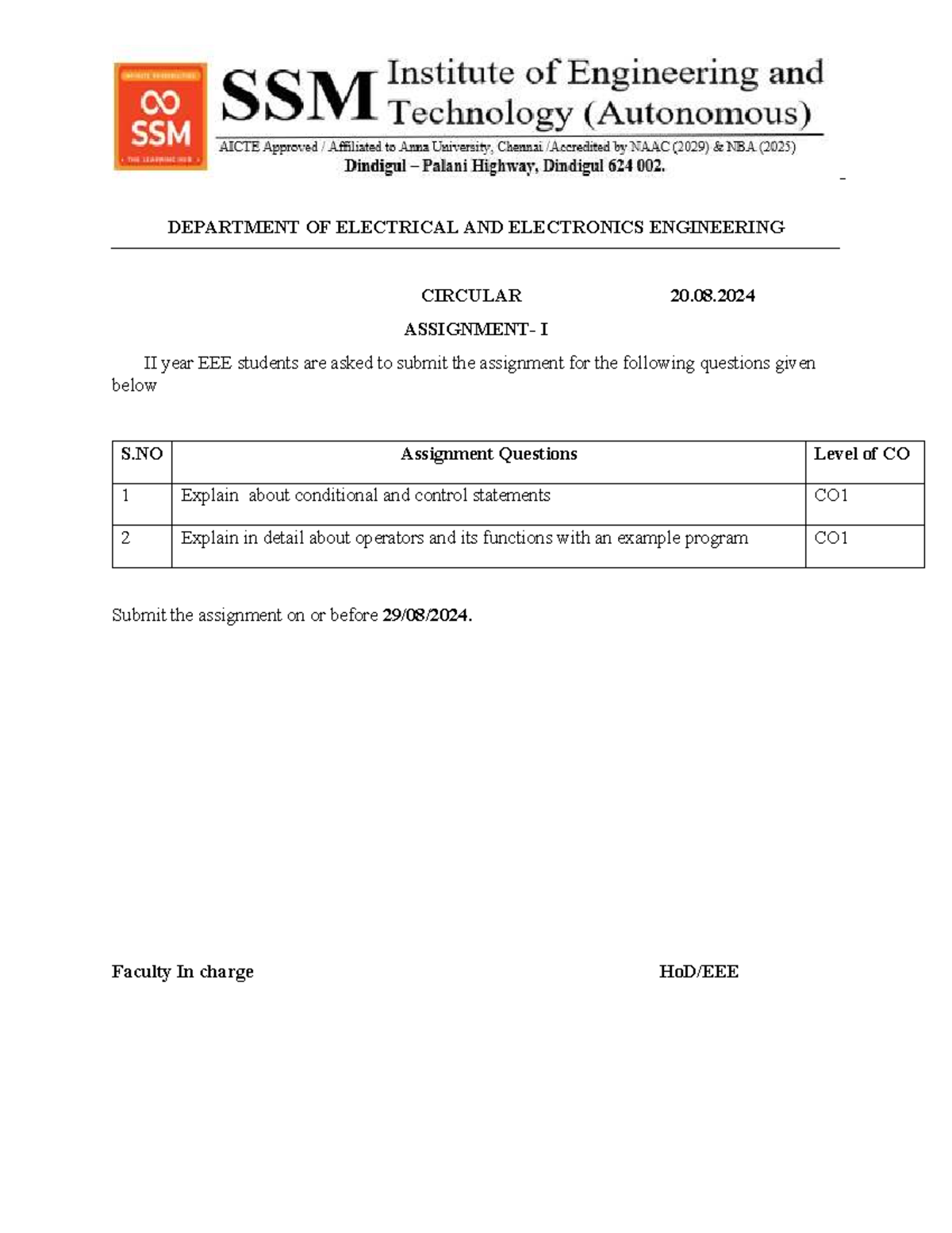 C Programming Assignment Circular for II Year Students - Studocu