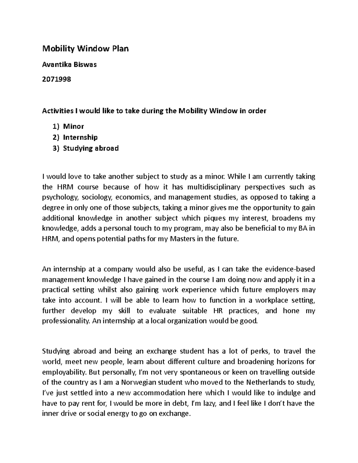Mobility Window Plan: Options for Minor, Internship & Study Abroad ...