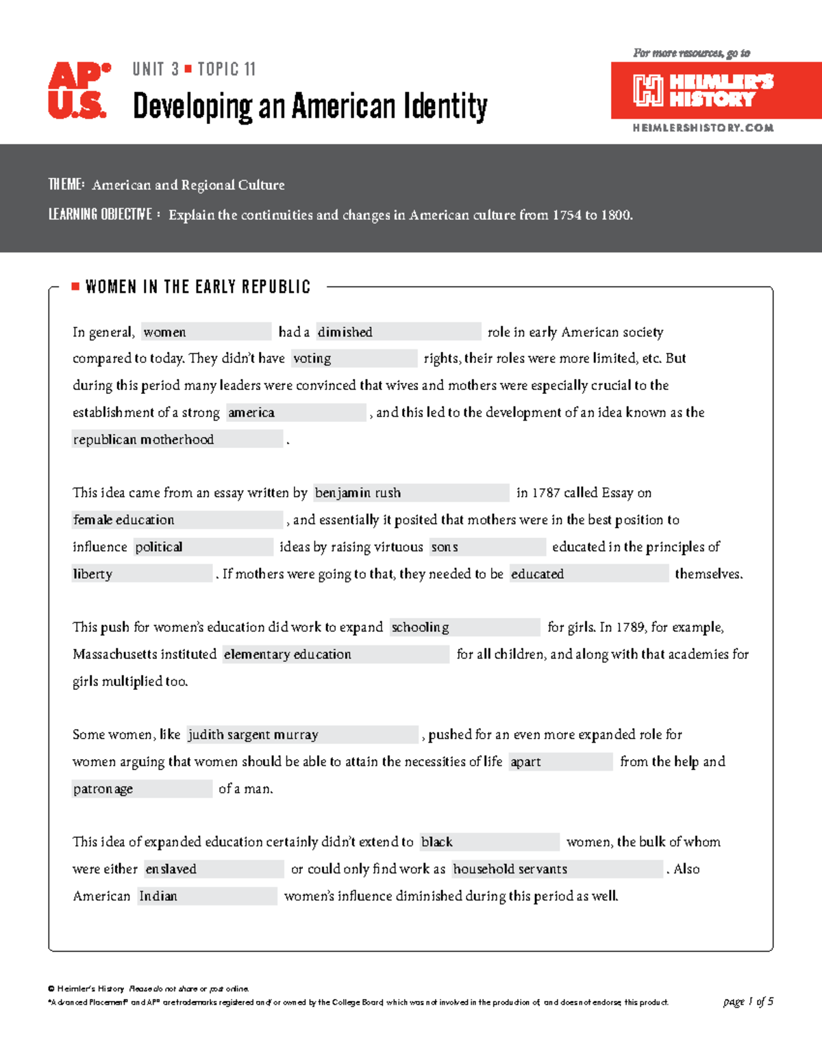 APUSH 3.11 Developing an American Identity Review Notes - Studocu