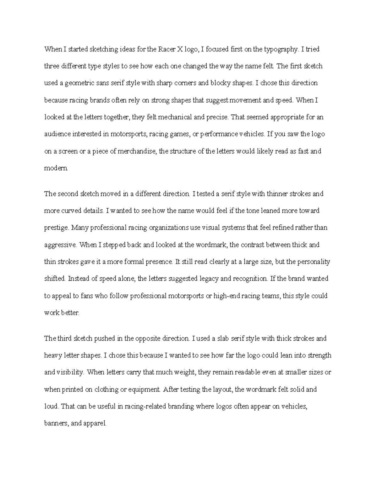 GRA 360 M2 P2 - Logo Design Concepts for Racer X - Studocu