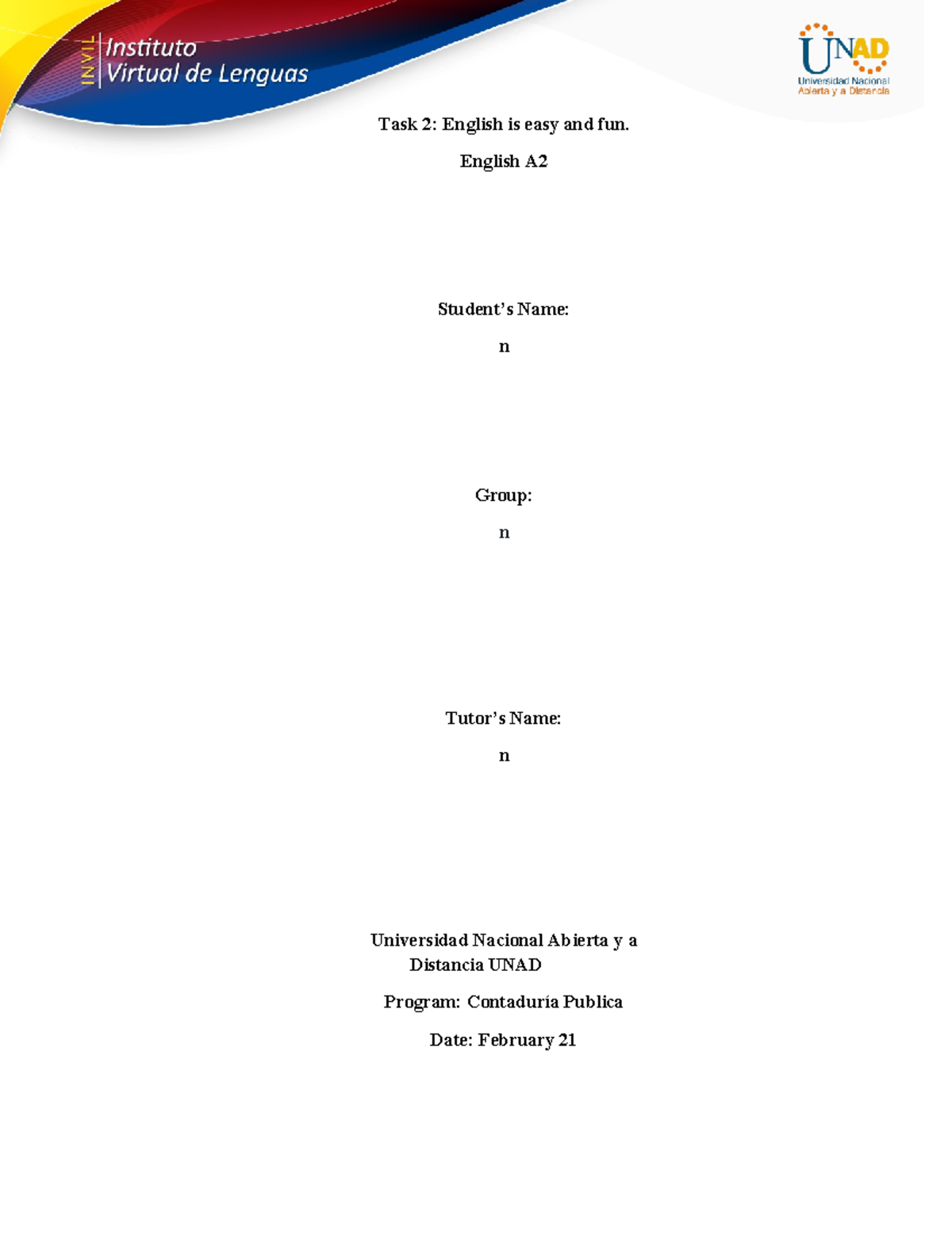 Task 2: English A2 - Fun Activities and Learning Insights - Studocu