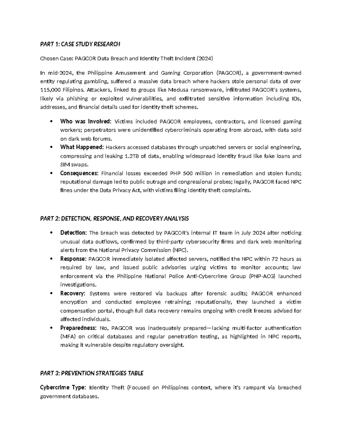 PAGCOR Data Breach Case Study: Identity Theft & Recovery Analysis - Studocu