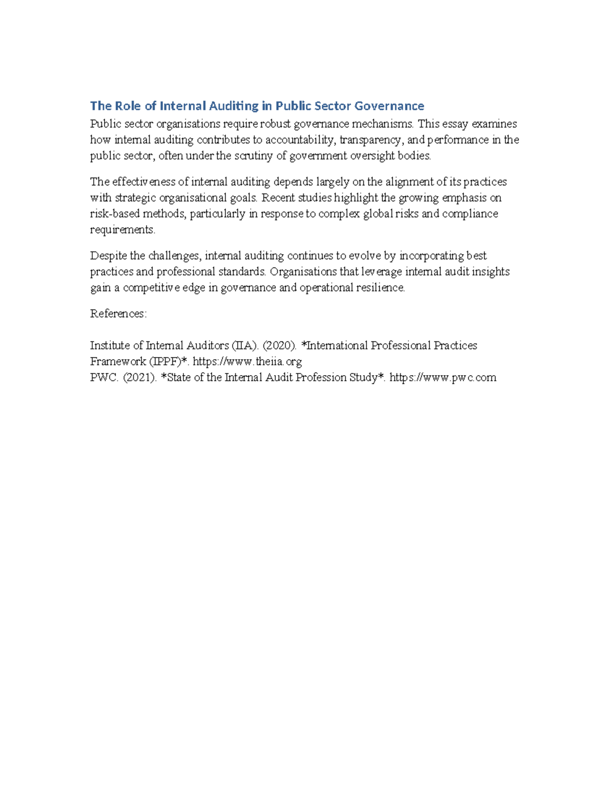 Essay 8 The Role of Internal Auditing in Public Sector Governance - The ...