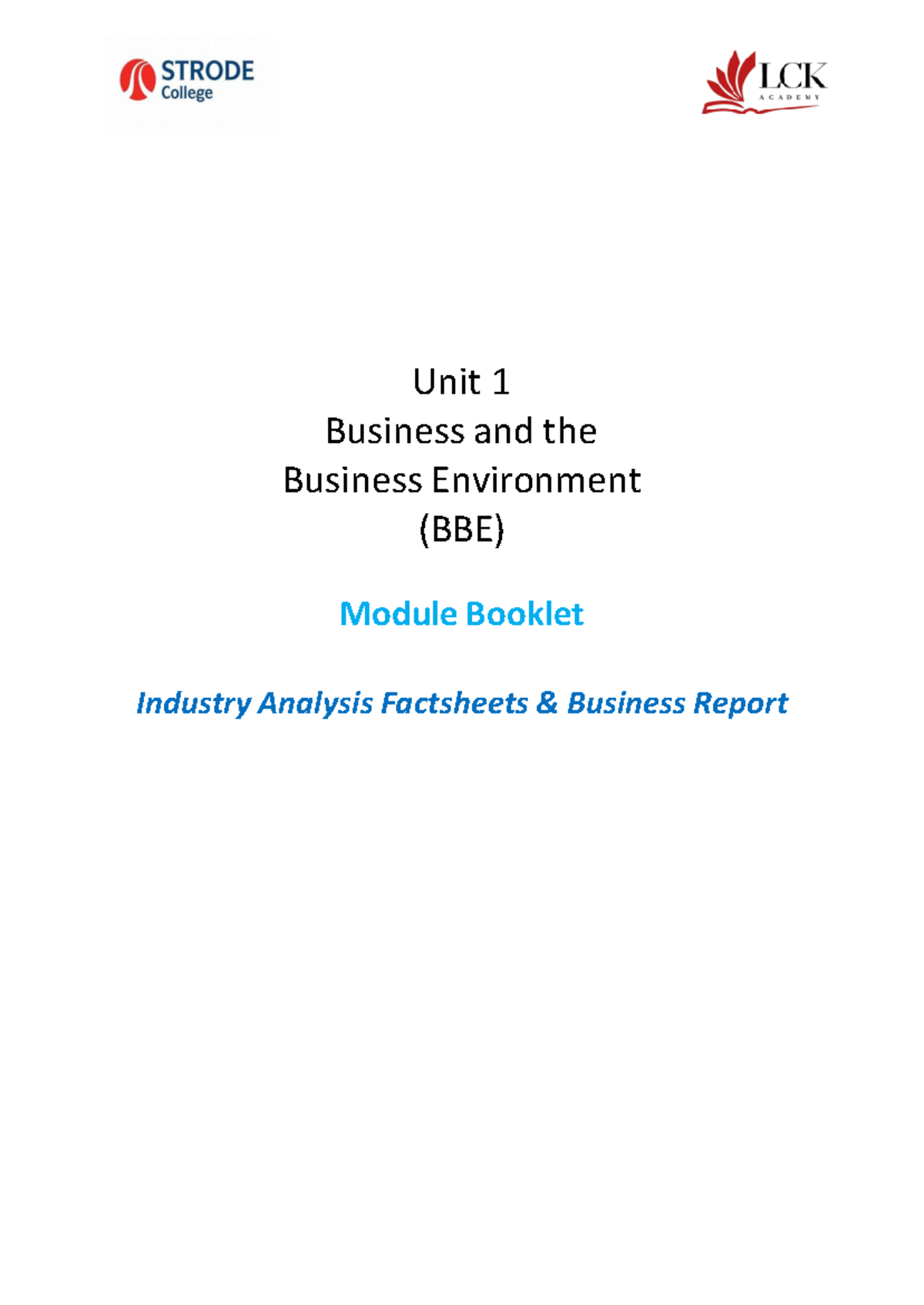 Industry Analysis & Business Report - Assignment Brief - U1-BBE-Oct ...