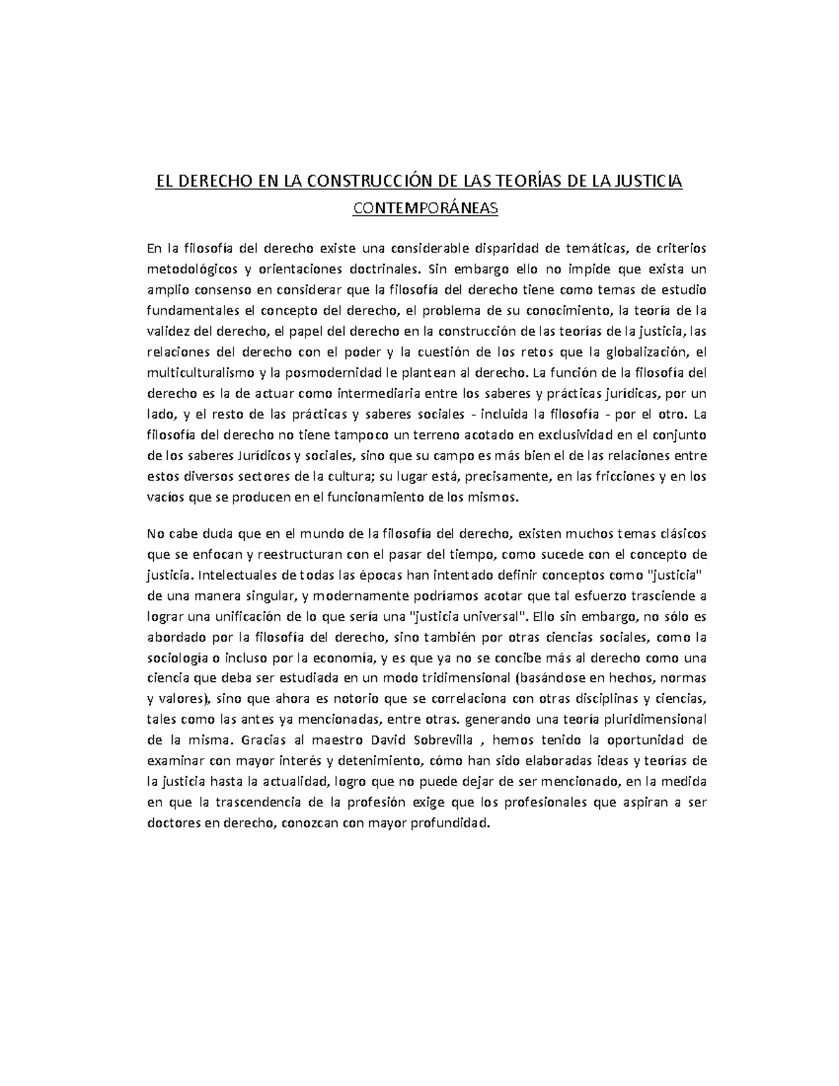 Filosofía del Derecho: Teorías de Justicia Contemporáneas - 2o Parcial ...