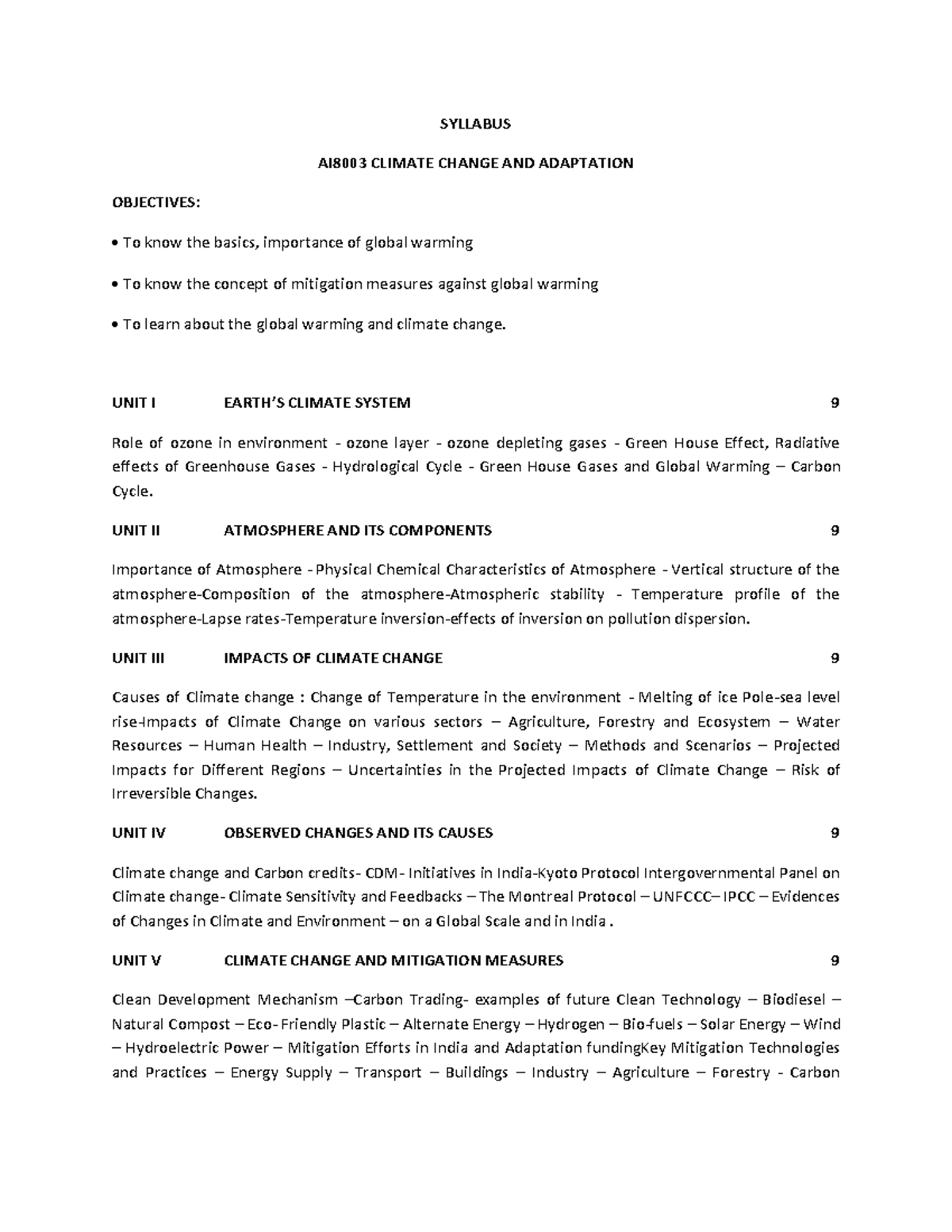AI8003 Climate Change and Adaptation Syllabus Overview - Studocu