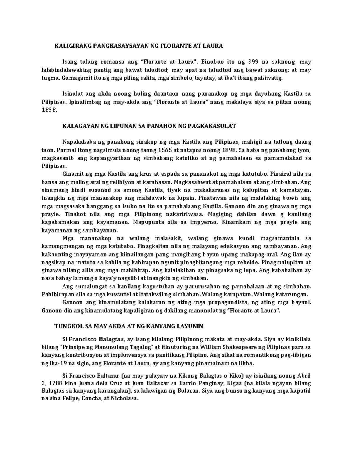 Revisyon ng Kaligirang Pangkasaysayan sa "Florante at Laura" - Studocu