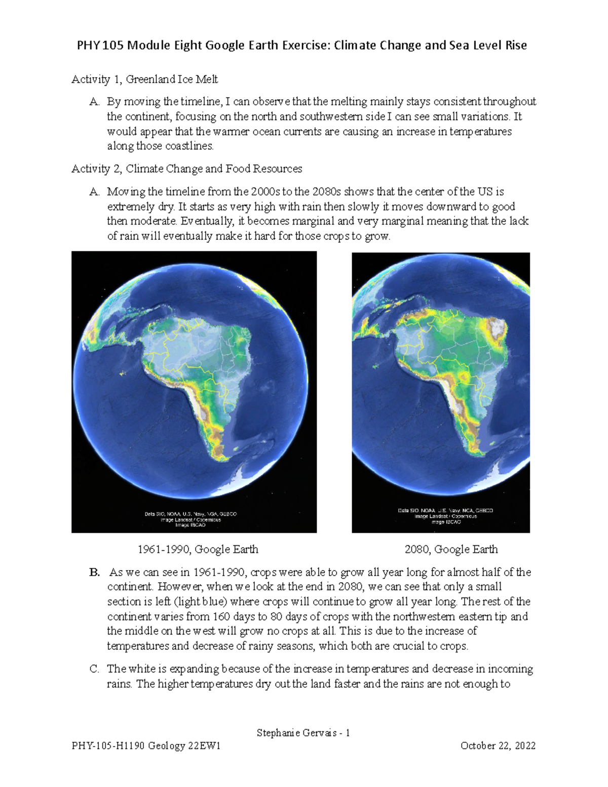 PHY 105 Module 8 Exercise: Google Earth & Climate Change Impact - Studocu