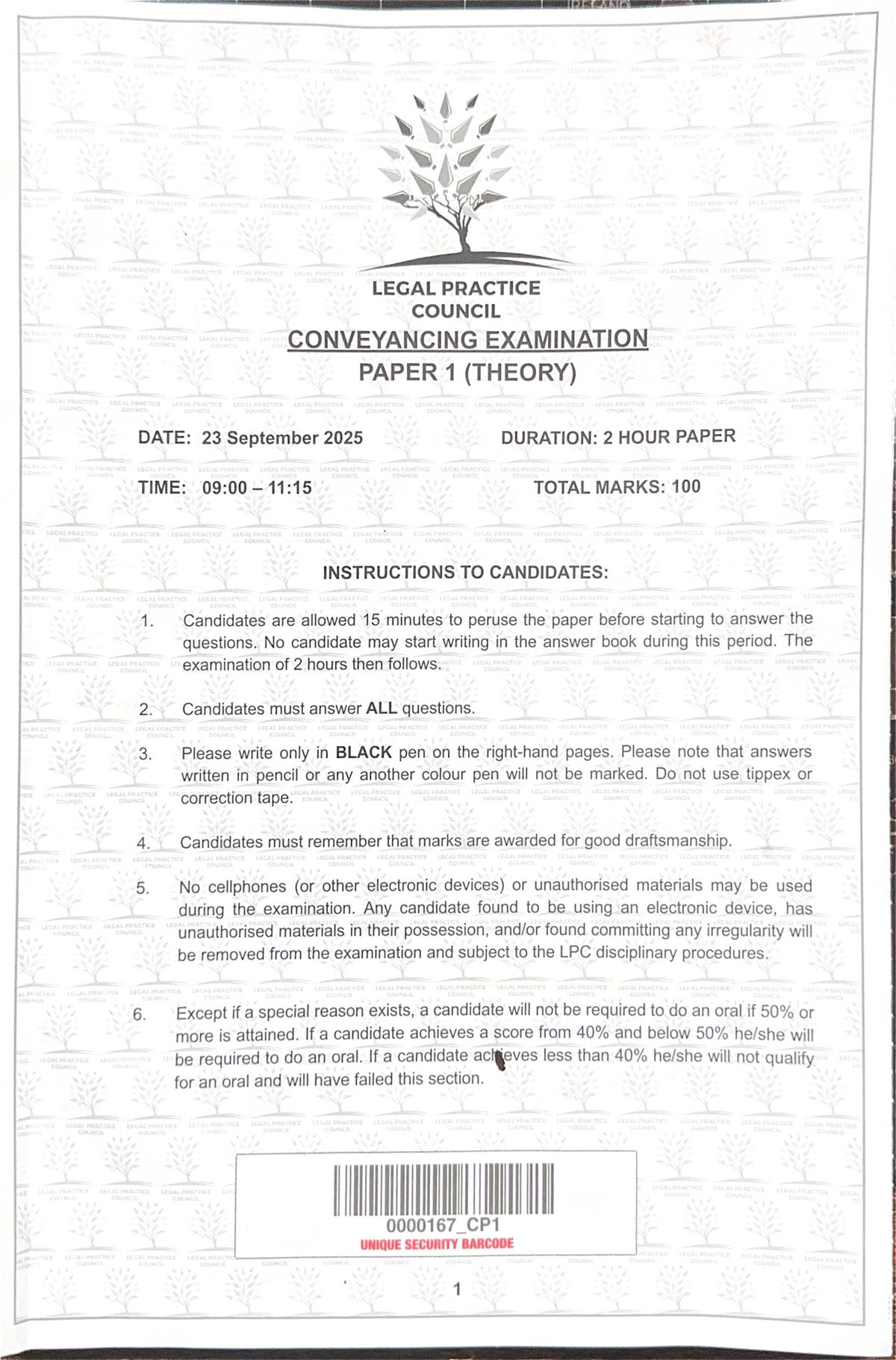 Conveyancing Exam Paper 1 (Theory) - LPC September 2025 - Studocu