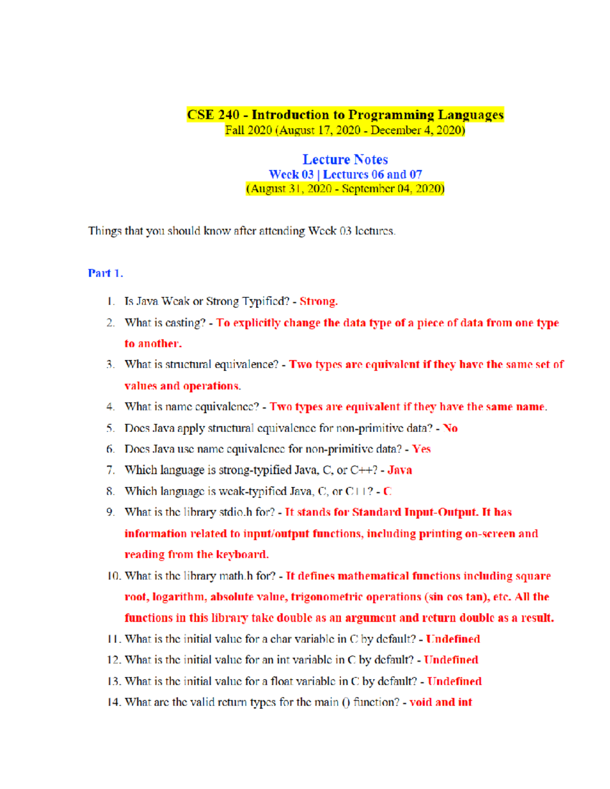 Week+3+Lecture+Notes+-+Programming+with+C - CSE240 - Studocu