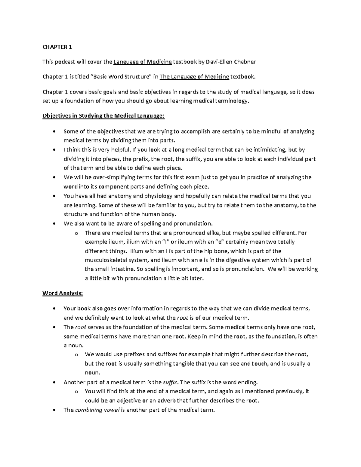Chapter 1 Notes - CHAPTER 1 This podcast will cover the