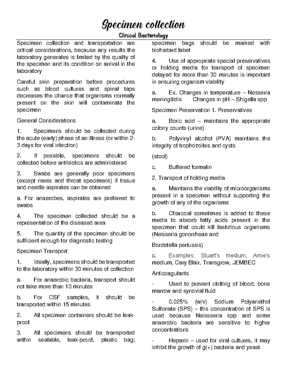 Bacteriology Specimen Collection and Transportation Guidelines - CLIN ...