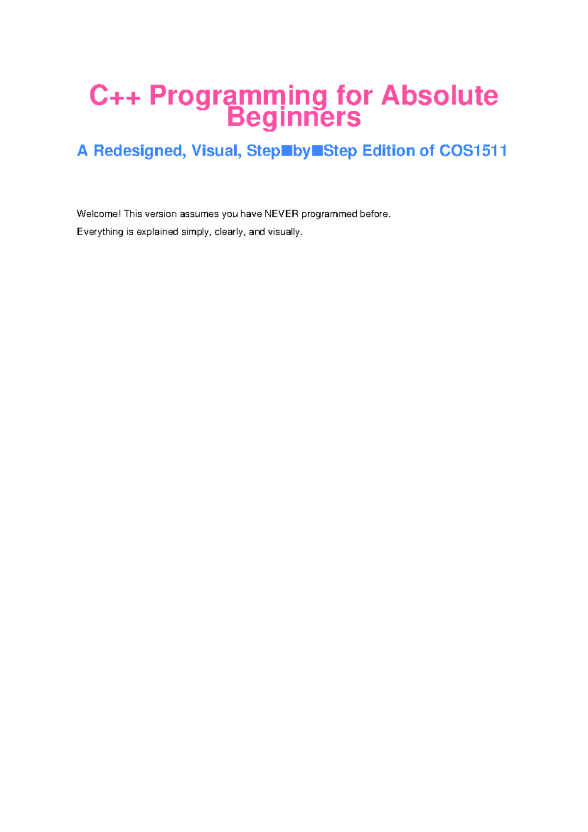COS1511 Programming for Absolute Beginners: Visual Lessons - Studocu