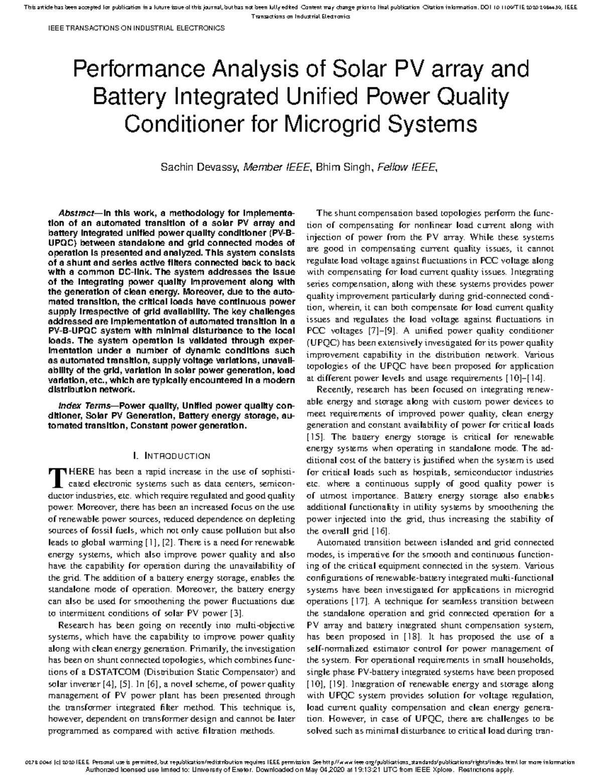 Performance Analysis of Solar PV-B-UPQC for Microgrid Systems - Studocu