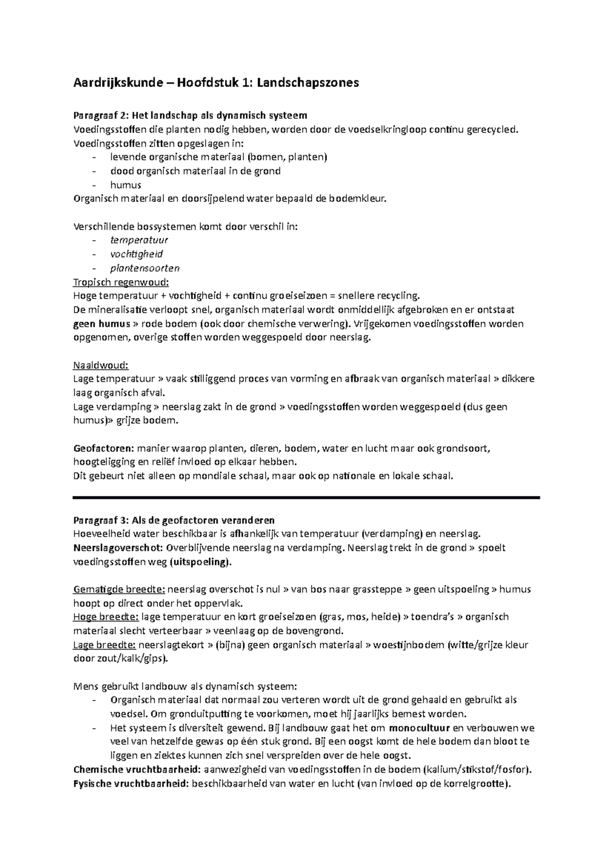 Aardrijkskunde Hoofdstuk 1: Dynamische Landschapszones en Geofactoren ...