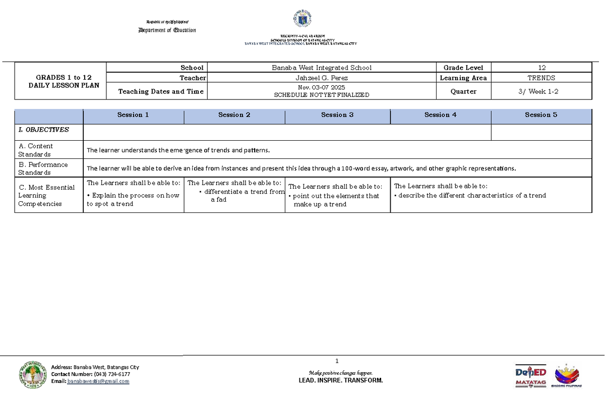 DLL Trends (TRENDS 12) Nov 3-7, 2025 Daily Lesson Plan - Studocu