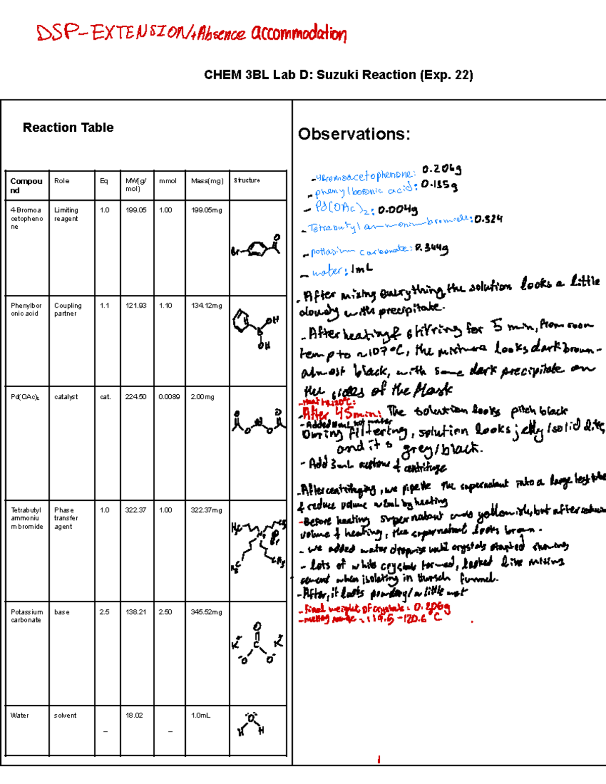CHEM 3BL Lab D: Suzuki Reaction Observations & Data Analysis - Studocu