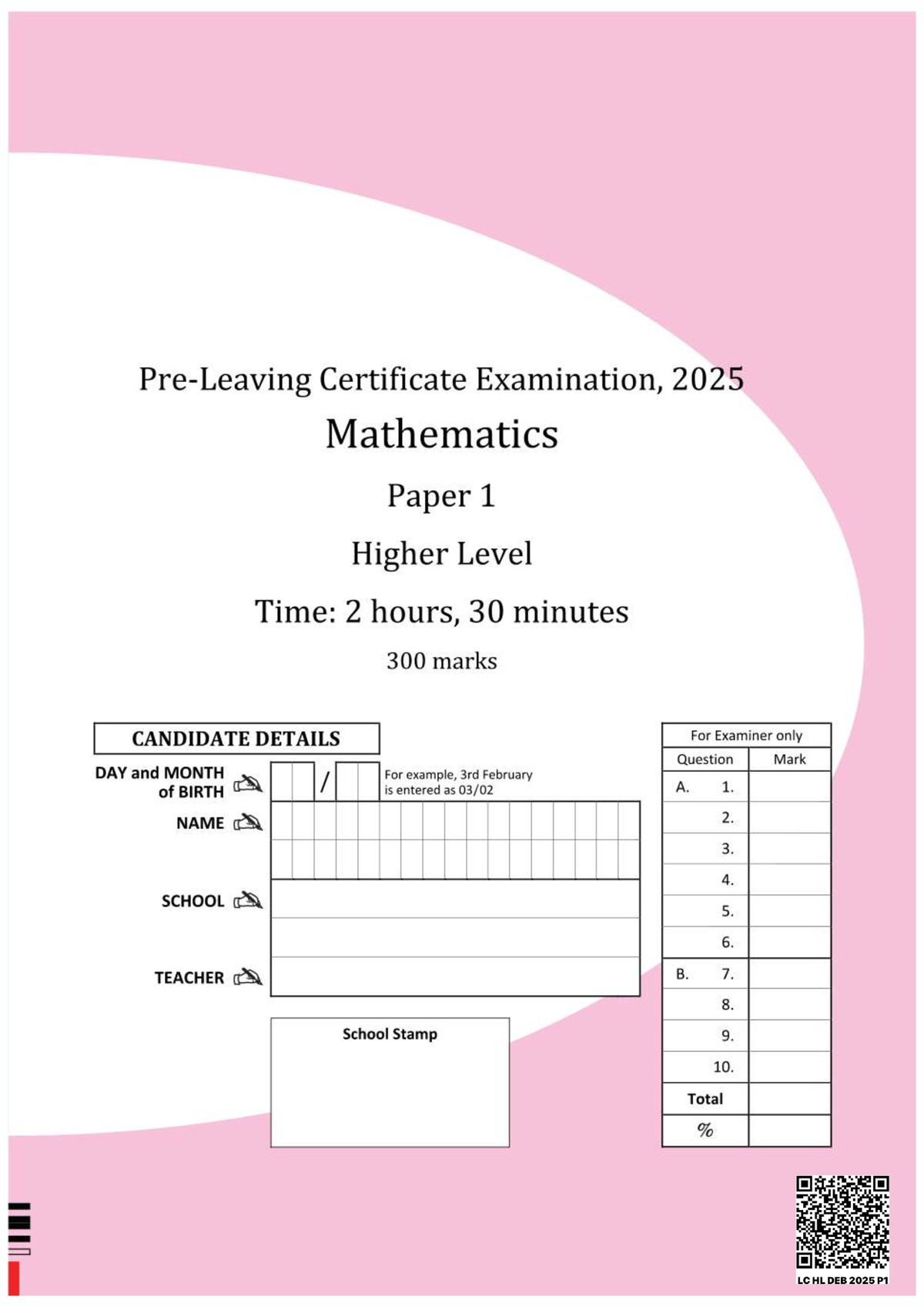 LC HL DEB 2025 P1 Mathematics Mock Exam Paper - Studocu