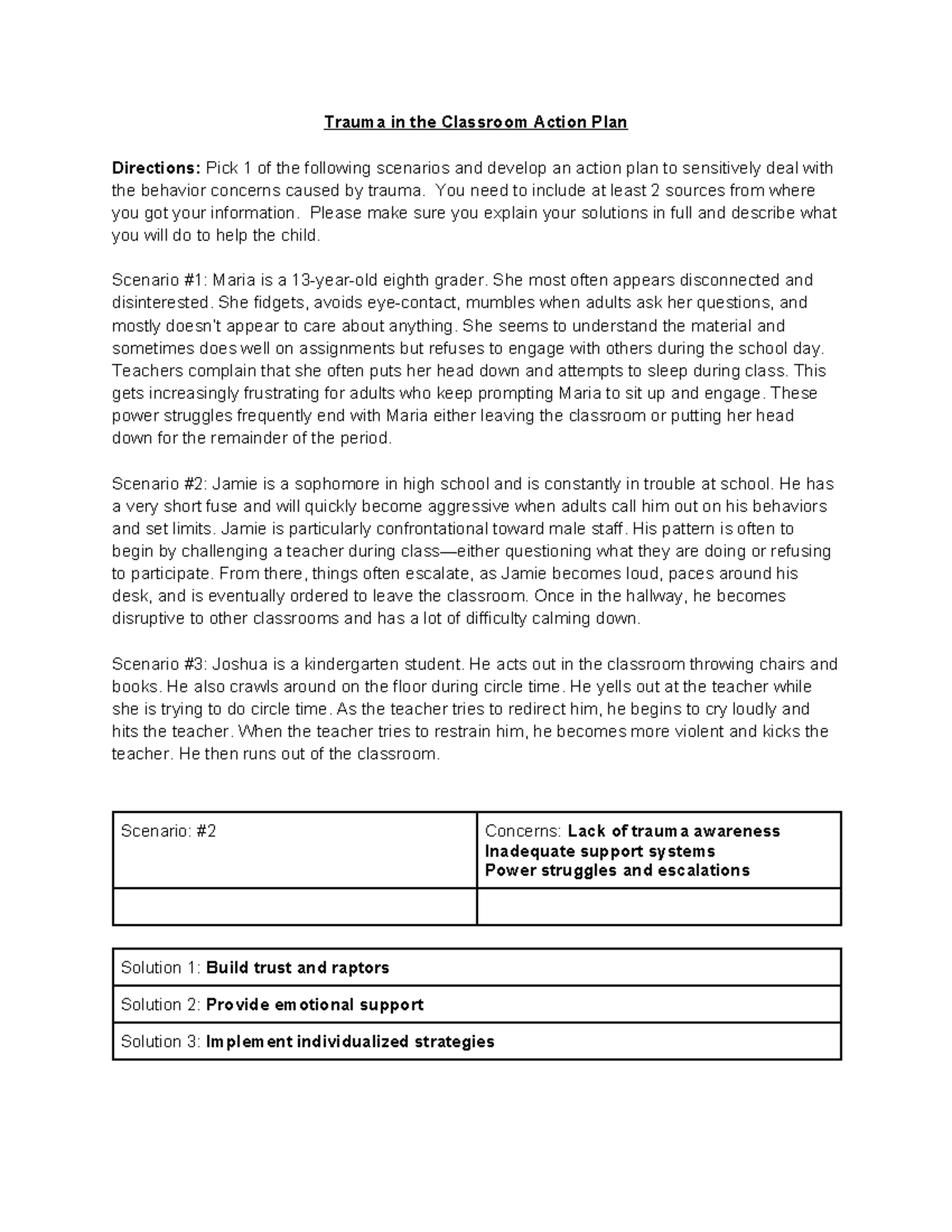 Trauma in the Classroom Action Plan: Addressing Behavioral Concerns ...