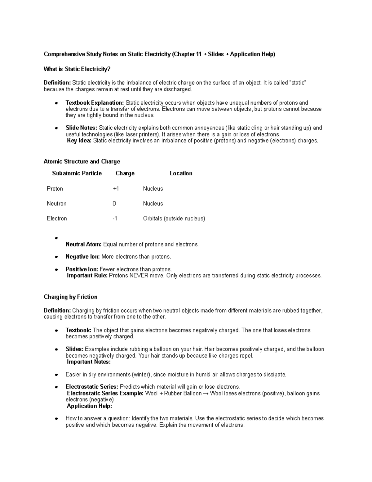 Comprehensive Study Notes on Static Electricity (Chapter 11 + App Help ...