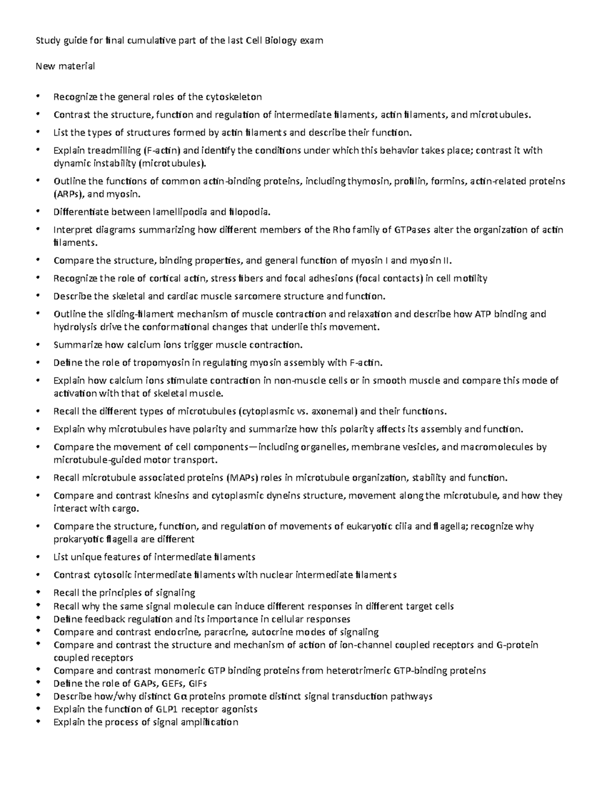 Final Study Guide for Cell Biology Exam: Key Concepts and Mechanisms ...