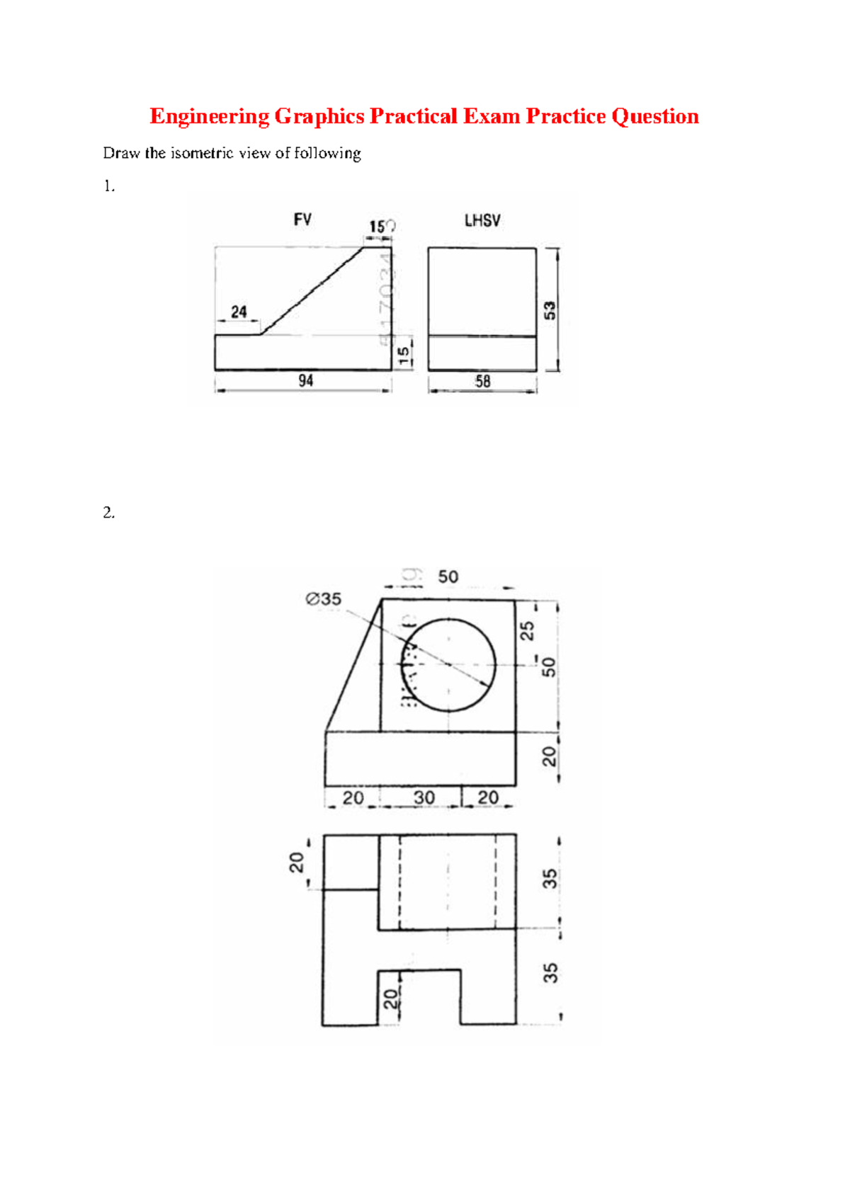 ENGG 101: Practical Exam Practice Questions for Isometric Views - Studocu