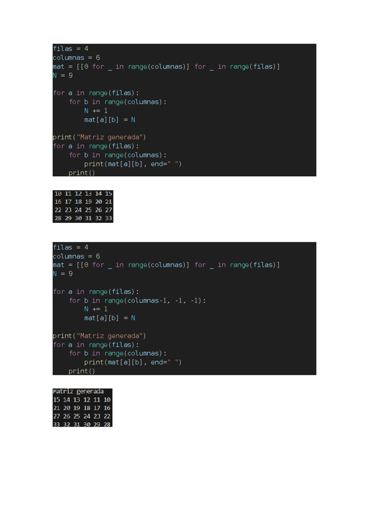 Matrices 4x6: Python Code for Matrix Operations - Studocu