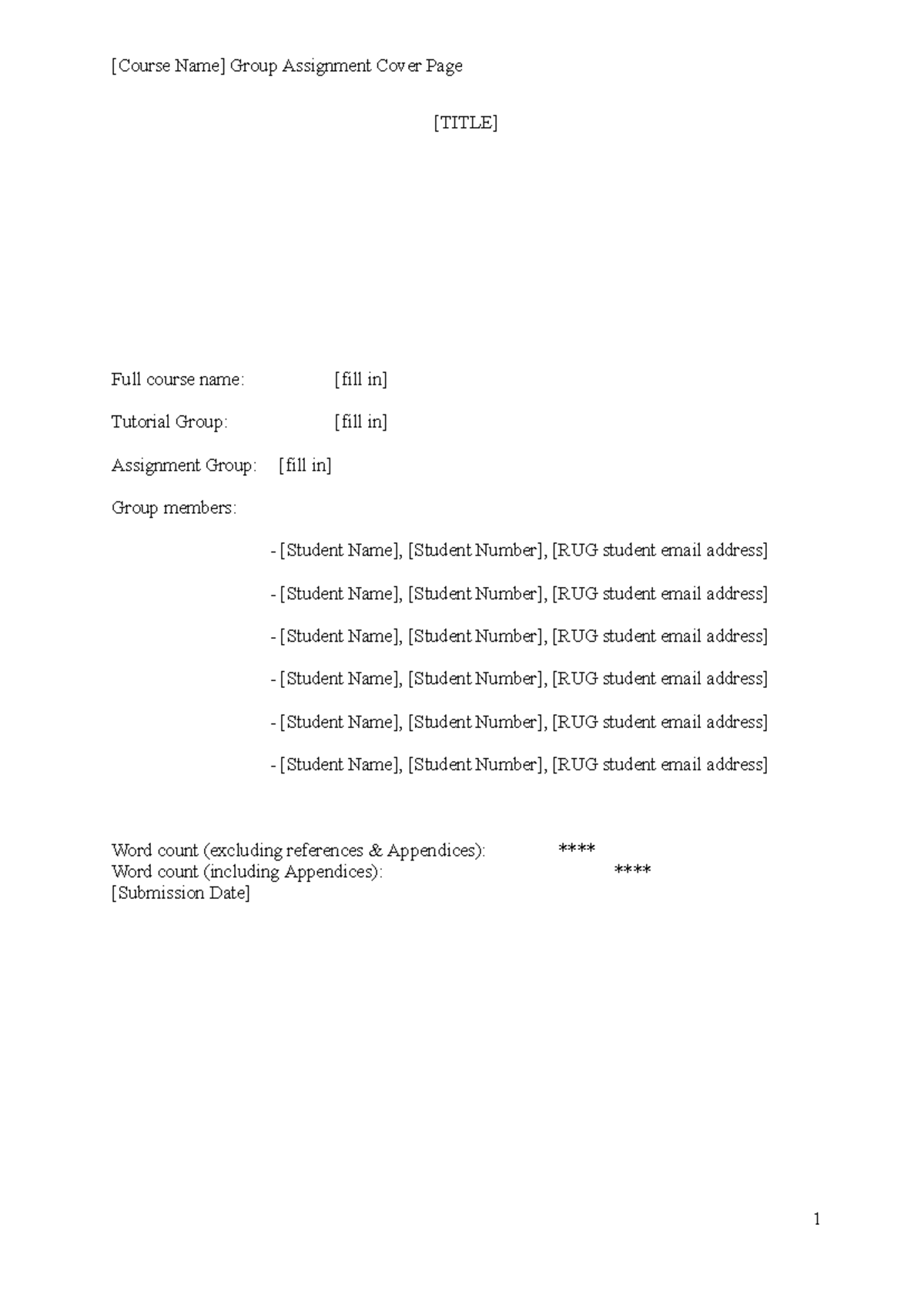 4. group assignment cover page template - [Course Name] Group ...