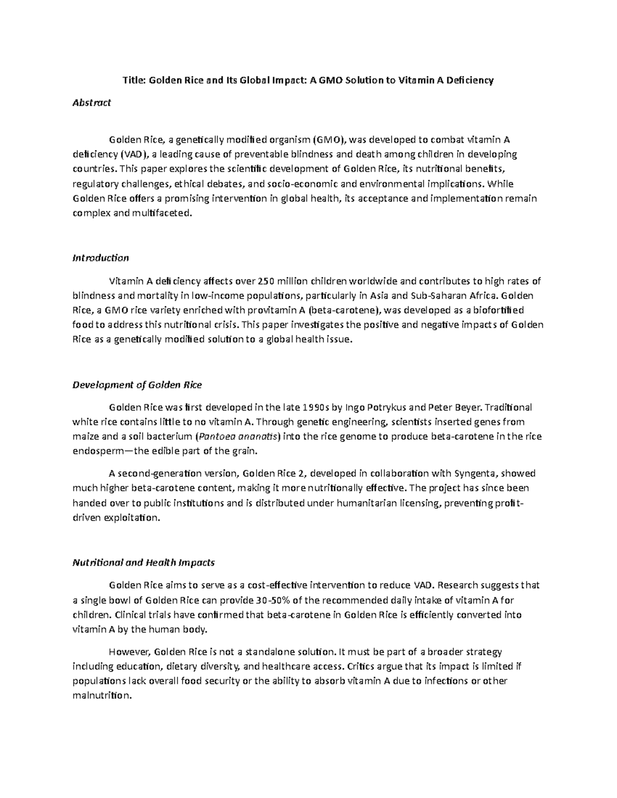 STAS 2023 Research Assignment: Golden Rice's Role in Combating VAD ...