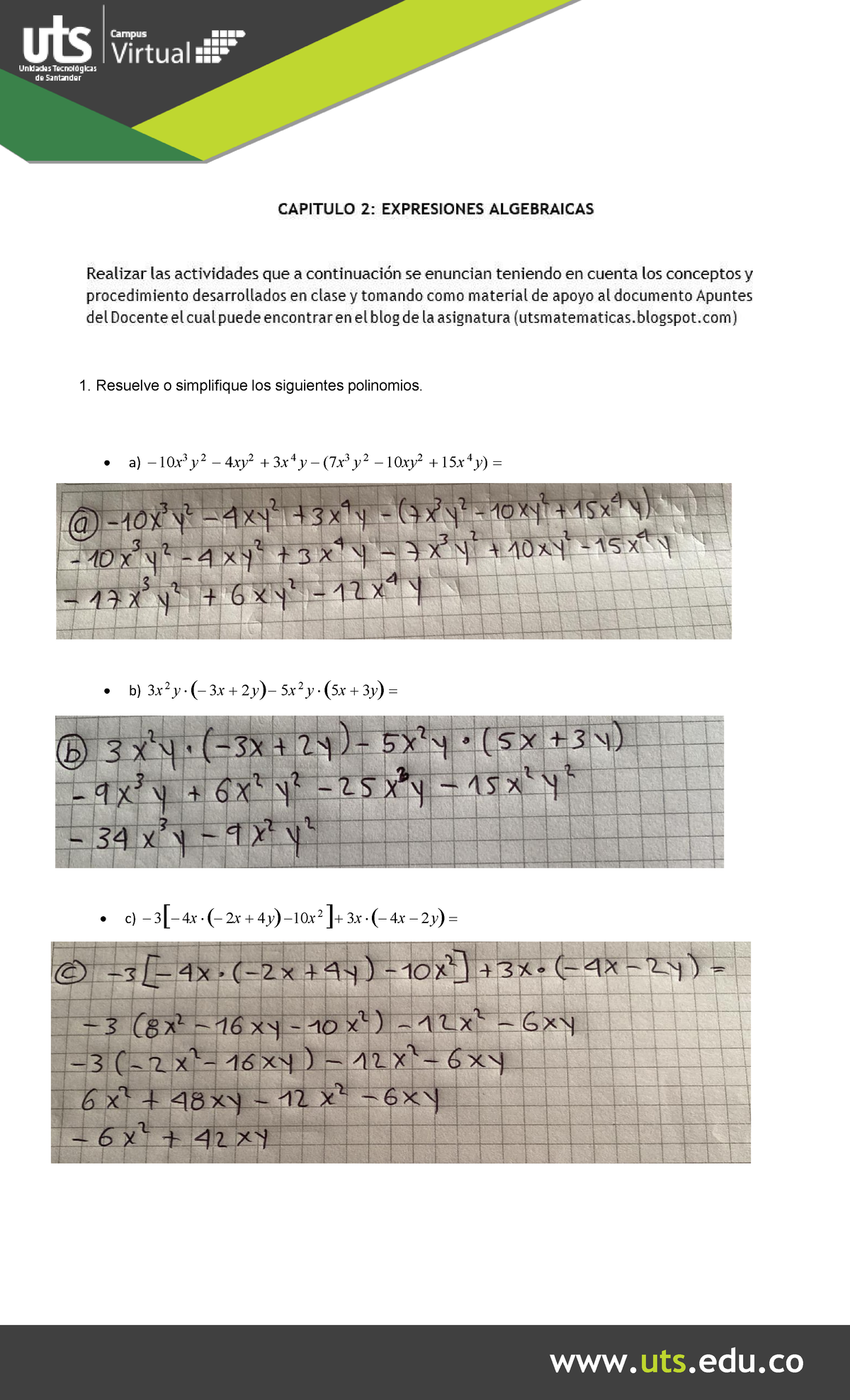 Taller de Expresiones Algebraicas - Ejercicios y Soluciones - Studocu