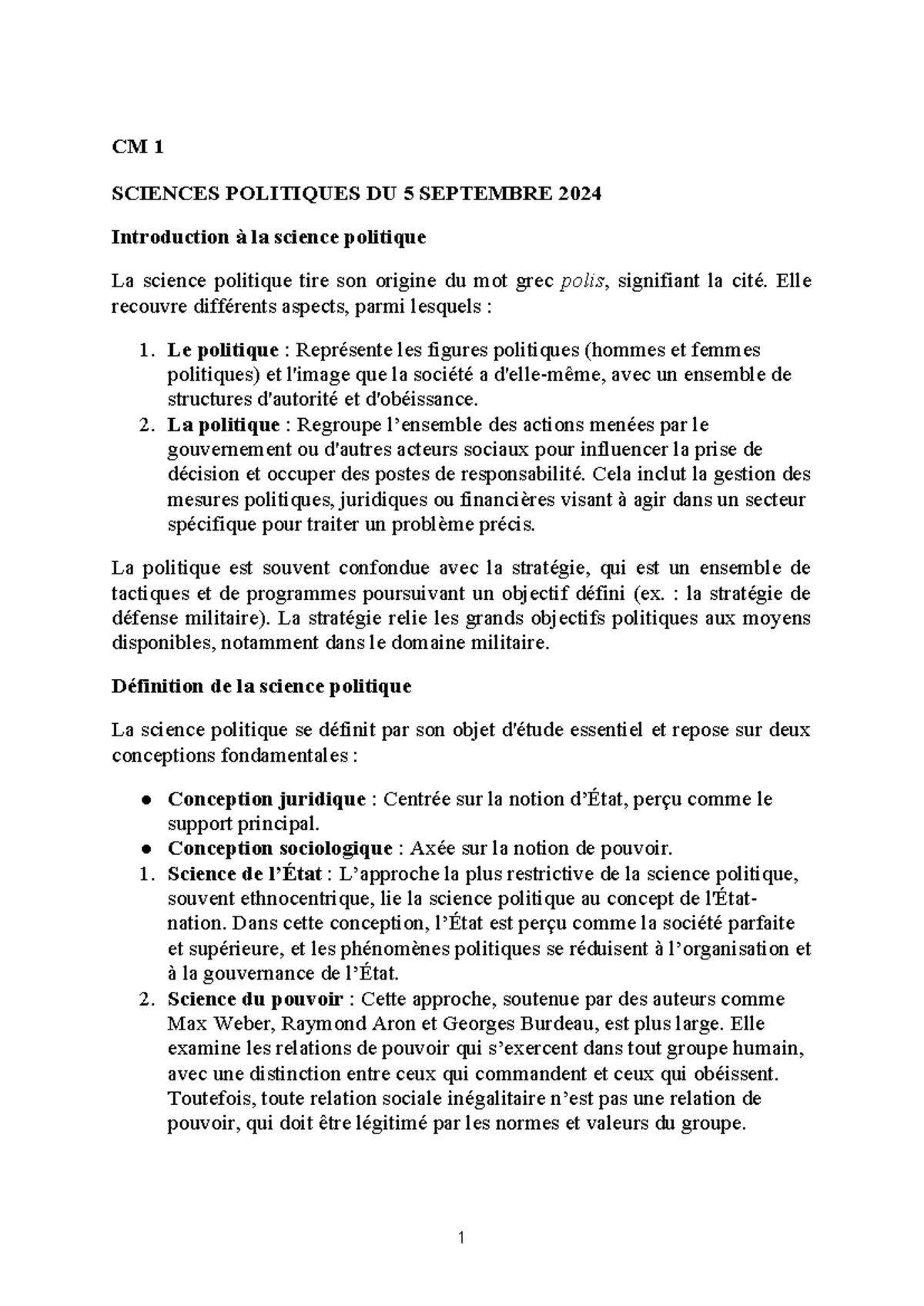 Cours de Science Politique 1 : Approches et Concepts Essentiels - Studocu