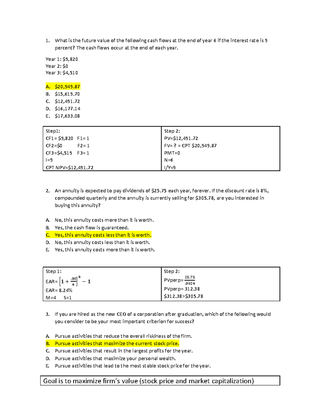 FIN311 Exam 1 - Comprehensive Practice Test 1 Answer Key - Studocu