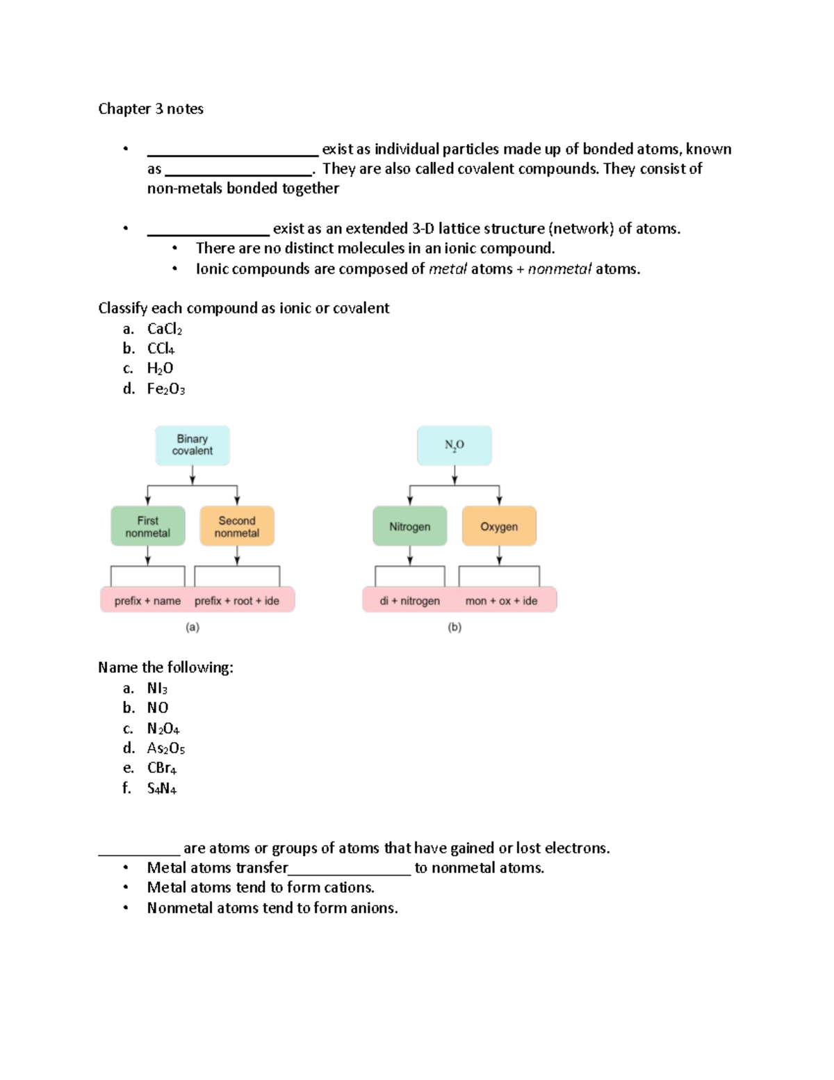 Chemistry 101 Week 3 Lecture Notes: Ionic & Covalent Compounds - Studocu