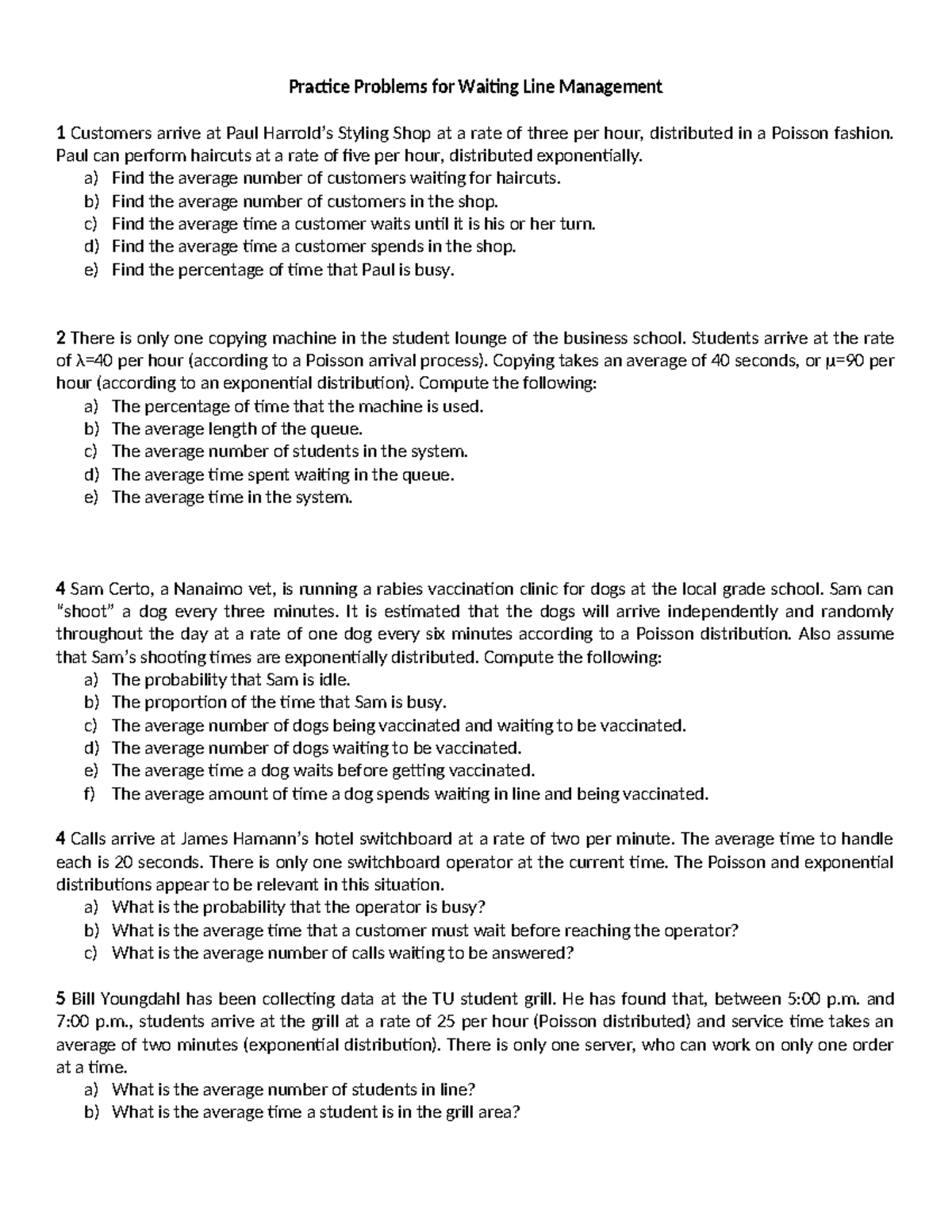 Practice Problems for Waiting Line Management (WLM 301) - Studocu