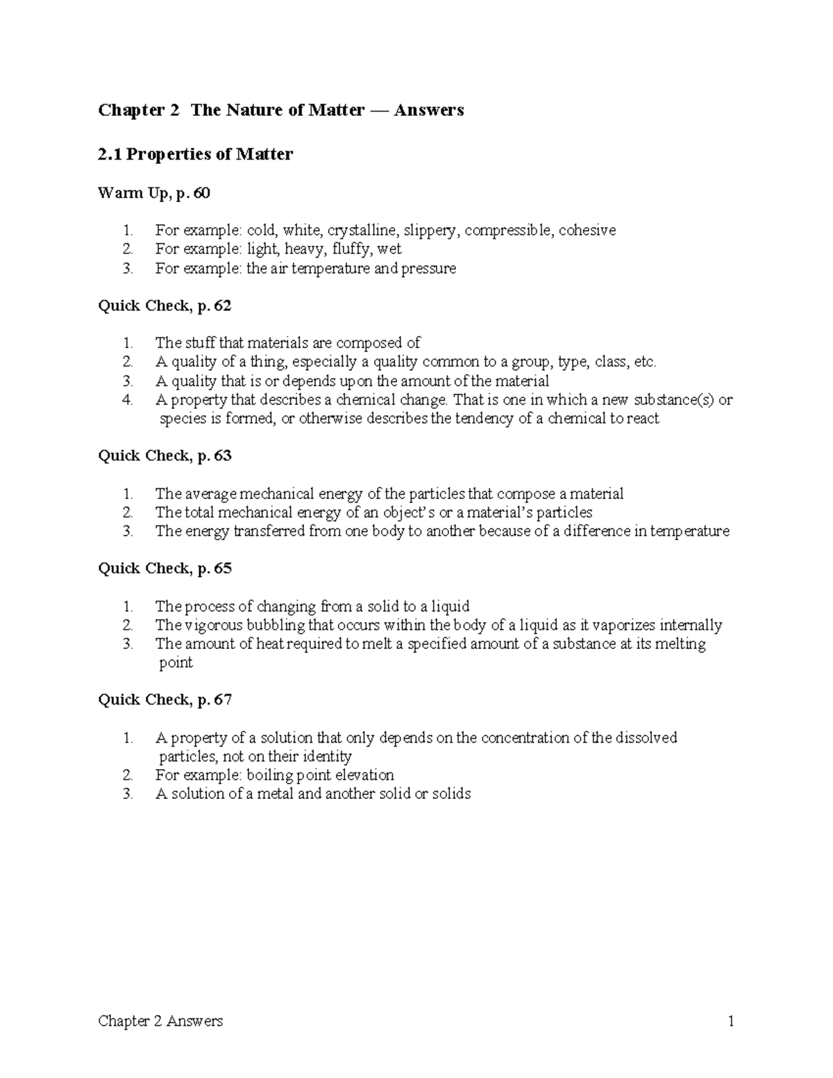 Chapter 2 Answer Key - Nature of Matter - Science Info - Studocu