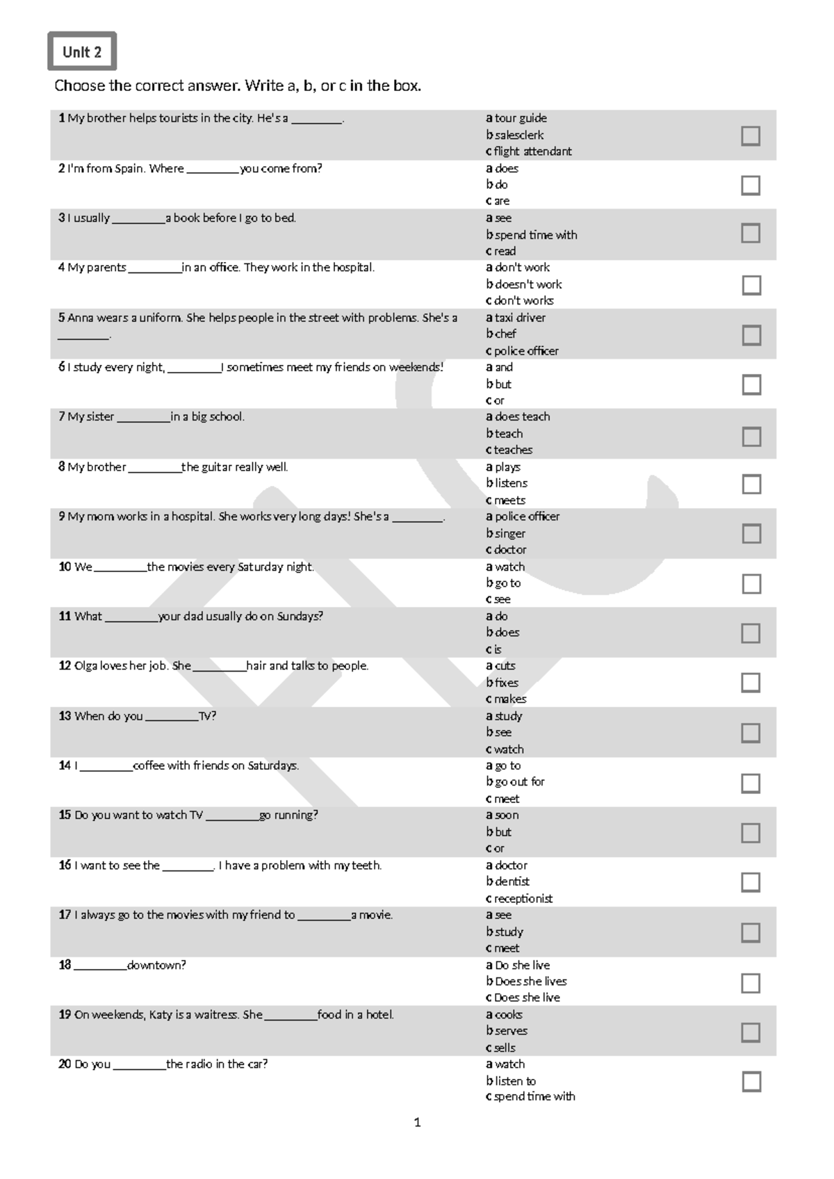 Unit Test U2 - Choose the Correct Answer (A, B, C) - Studocu