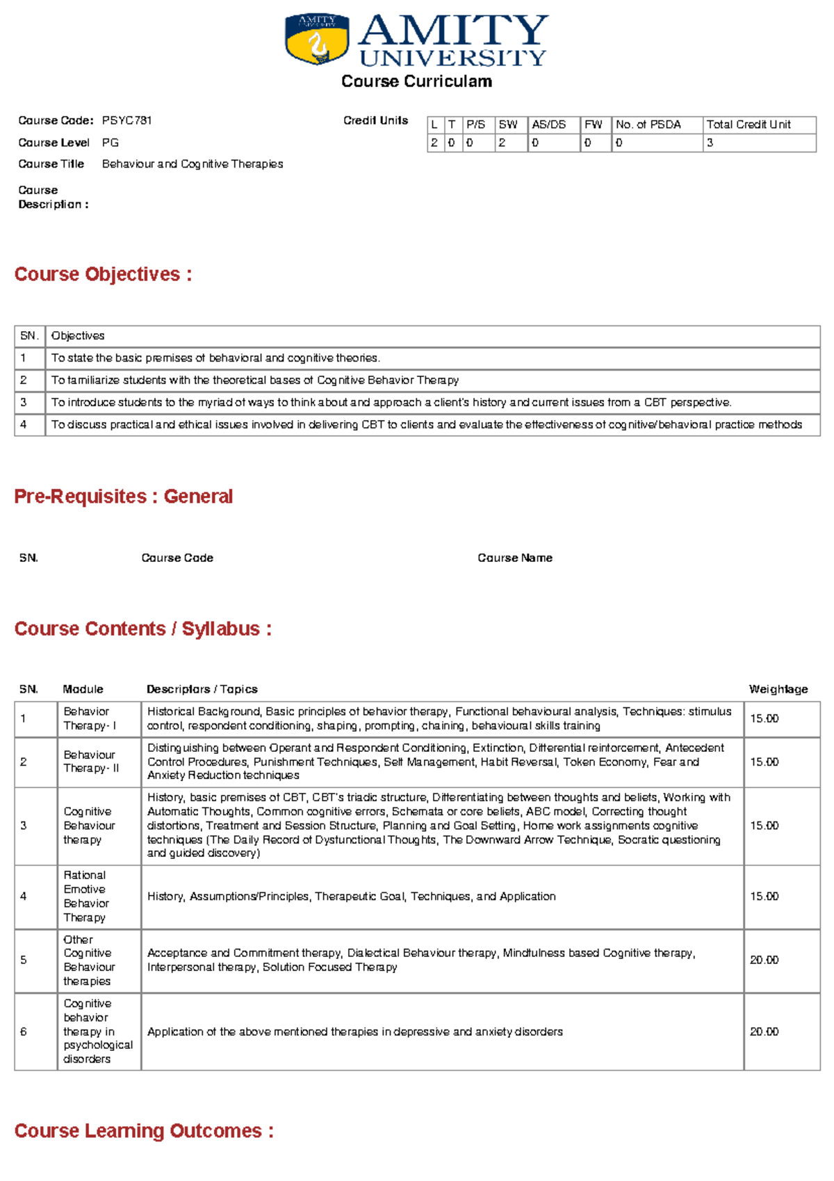 Course Curriculum (15) - Course Objectives : Pre-Requisites : General ...