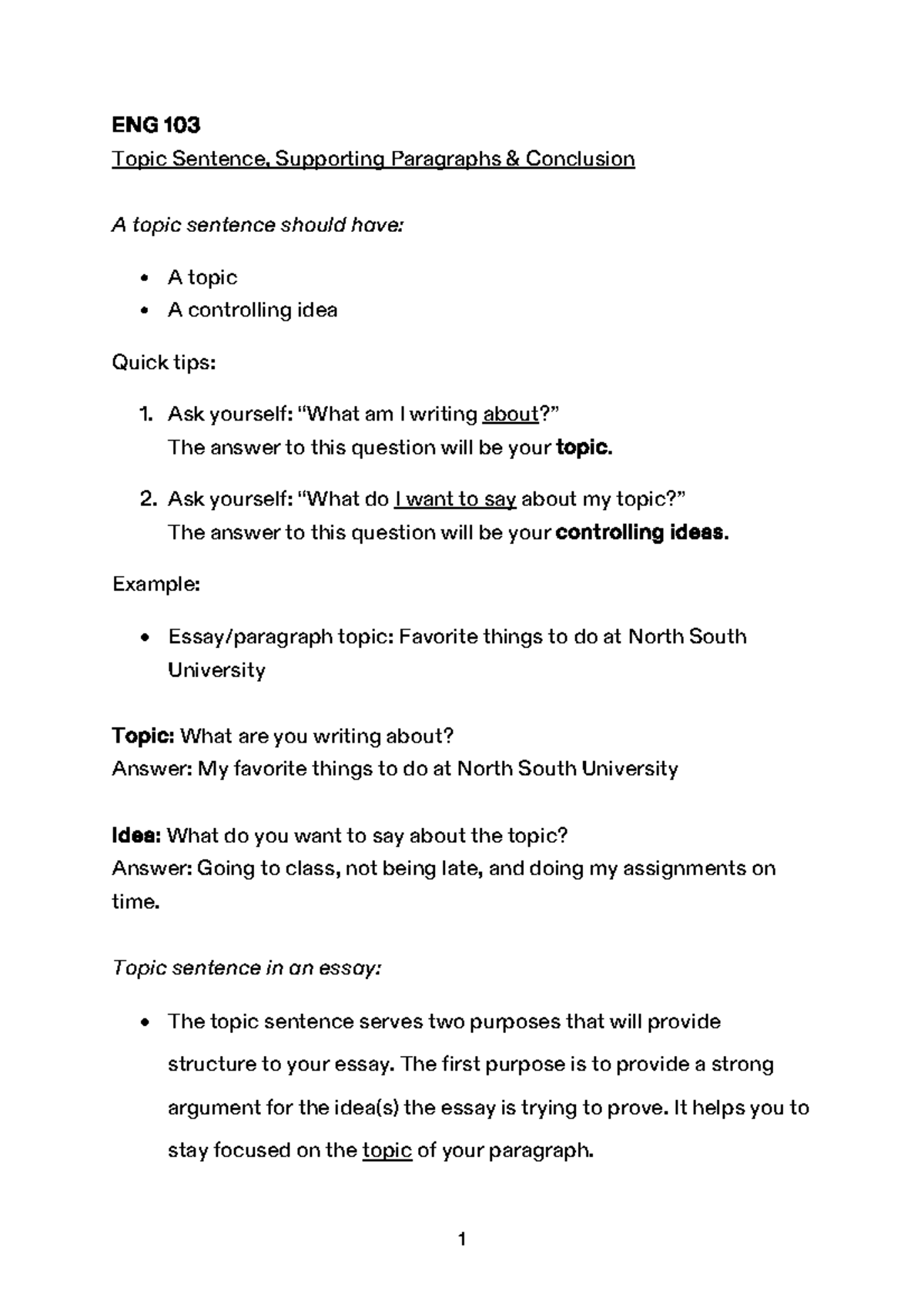 ENG 103 — Crafting Effective Topic Sentences & Paragraph Structure ...