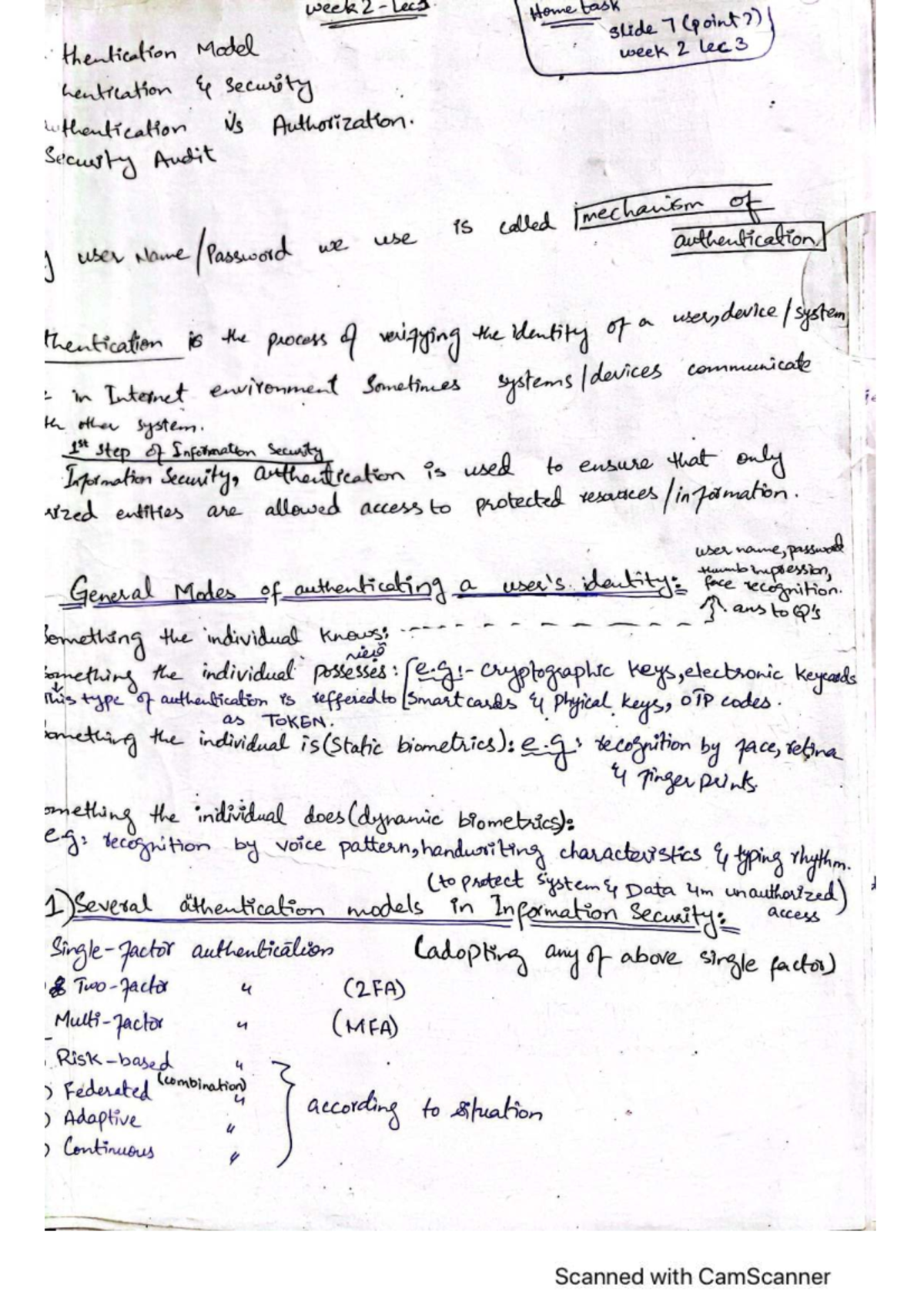 Week 2 & 3 Lecture Notes on Authentication & Access Control Models ...