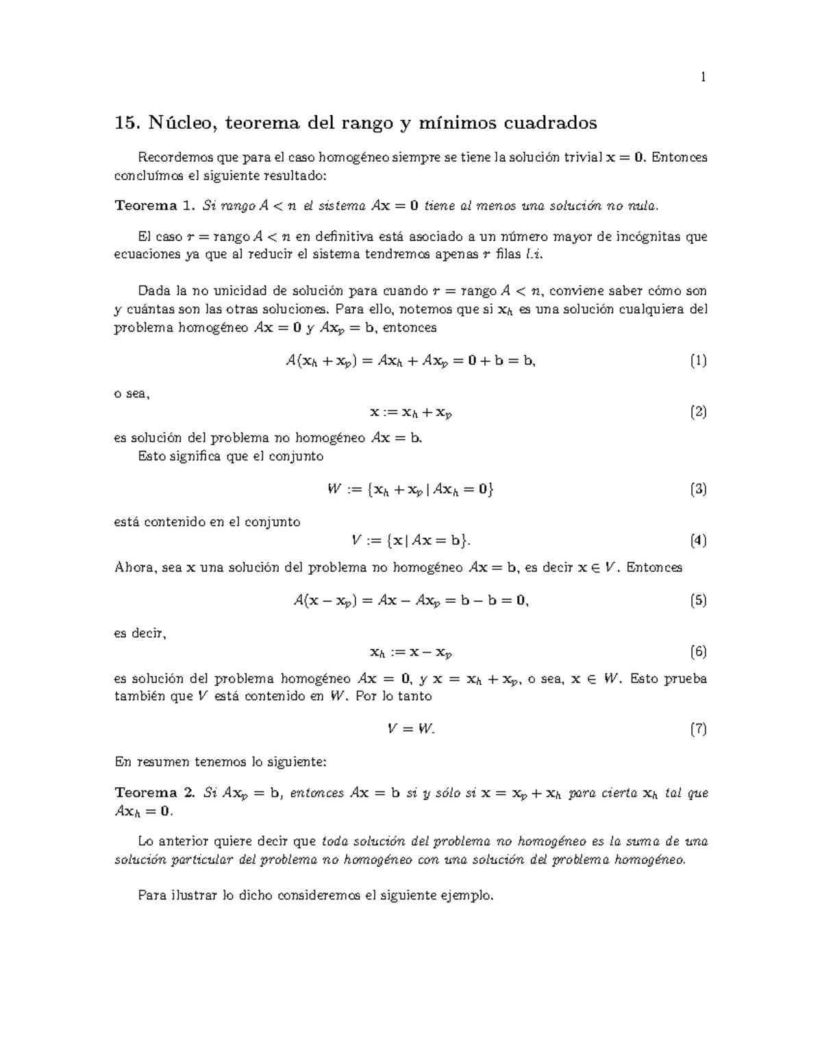 Clase 15 - Núcleo, Teorema del Rango y Mínimos Cuadrados - Studocu
