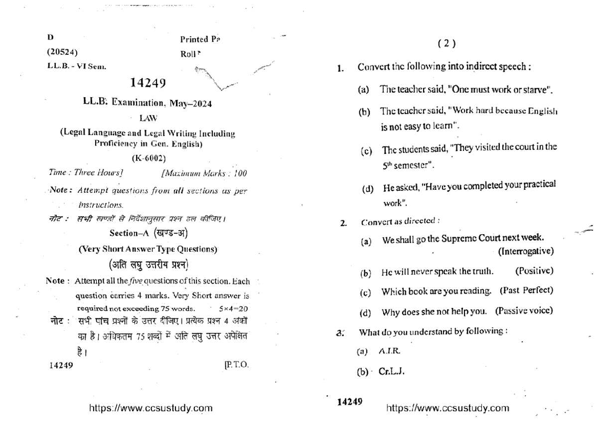Legal Writing (14249) LL.B. Examination Notes - Studocu